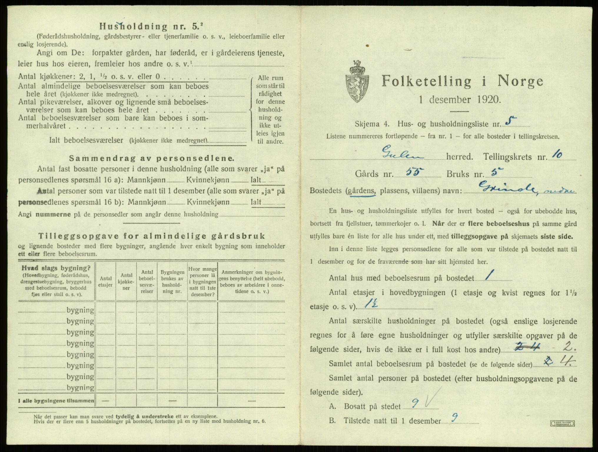 SAB, 1920 census for Gulen, 1920, p. 627