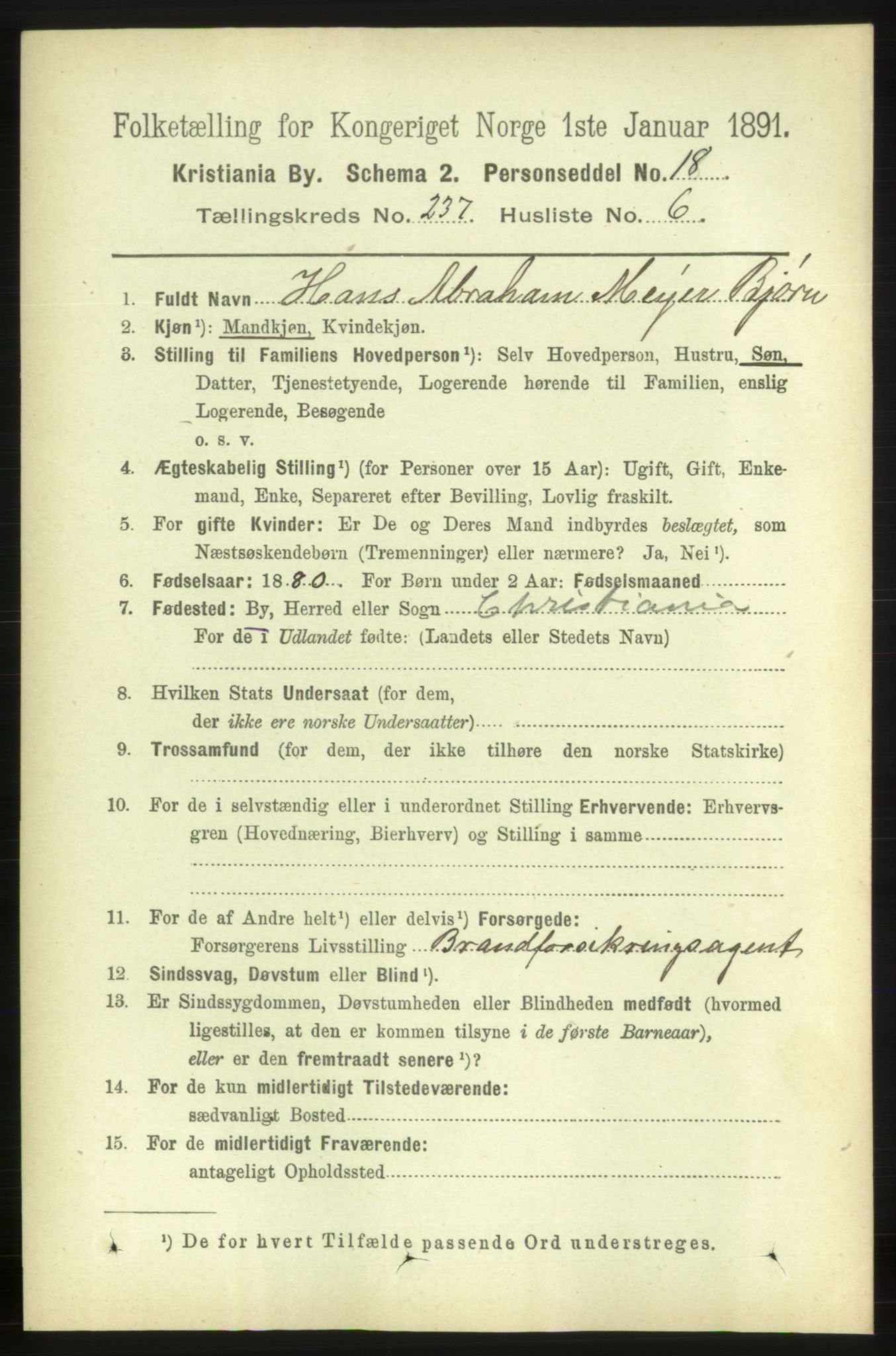 RA, 1891 census for 0301 Kristiania, 1891, p. 144360