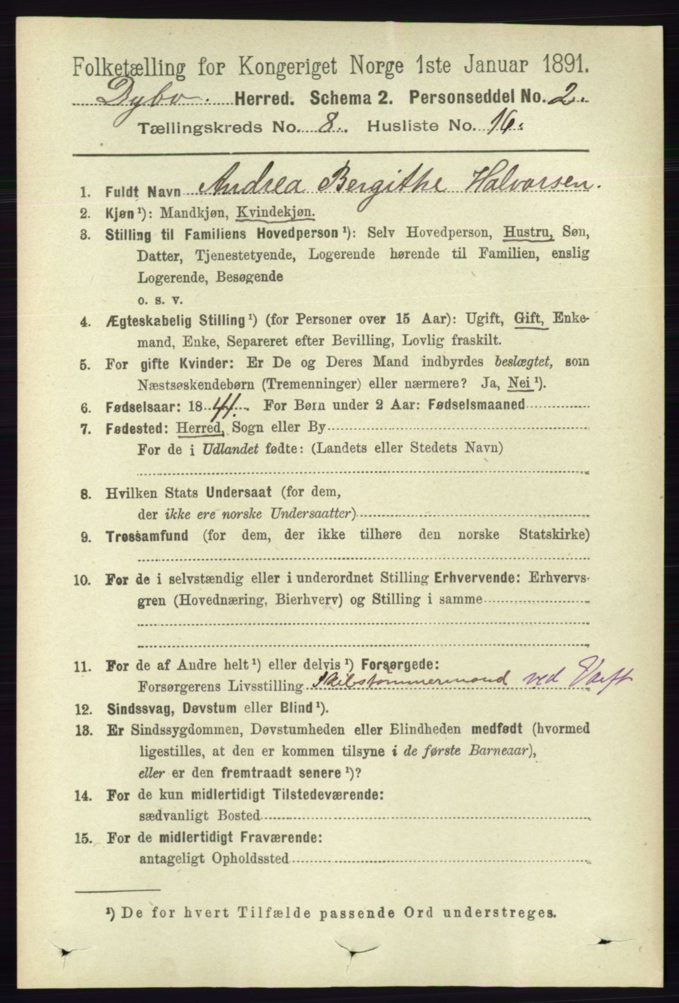 RA, 1891 census for 0915 Dypvåg, 1891, p. 2811