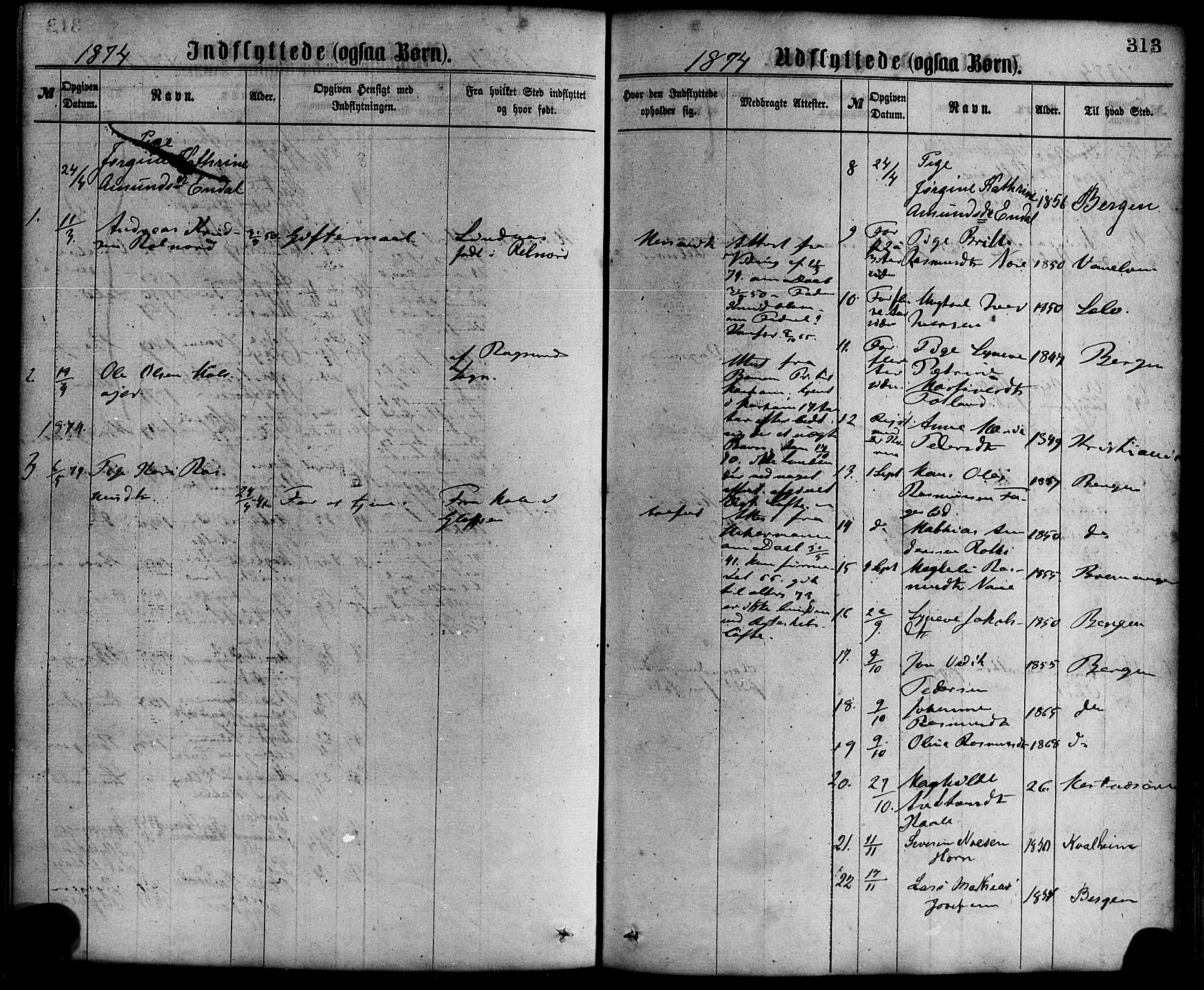 Davik sokneprestembete, AV/SAB-A-79701/H/Haa/Haaa/L0006: Parish register (official) no. A 6, 1867-1881, p. 313