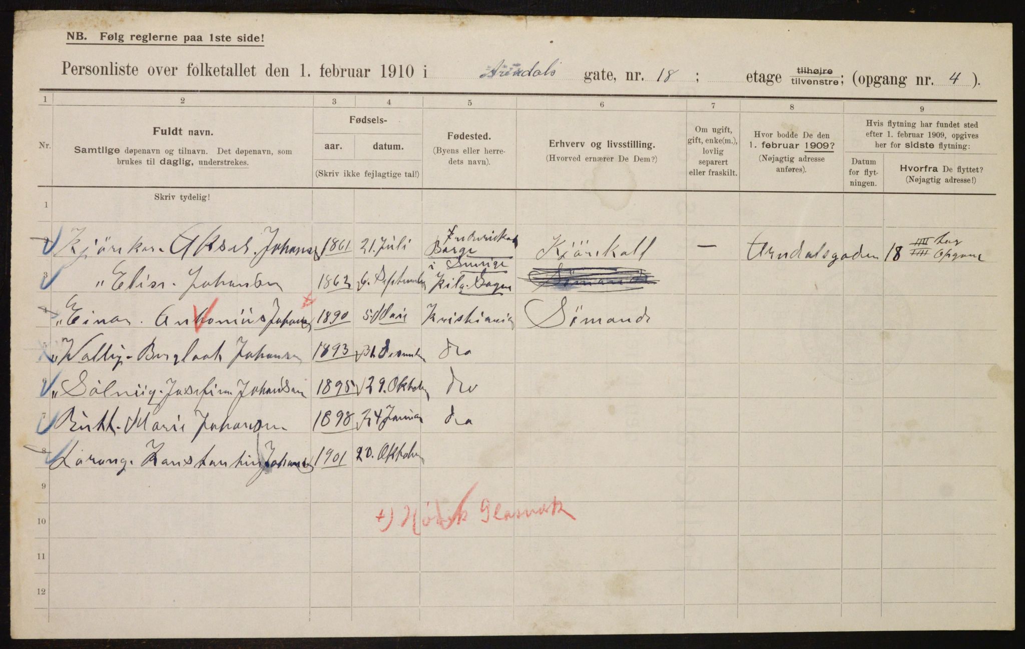 OBA, Municipal Census 1910 for Kristiania, 1910, p. 2015