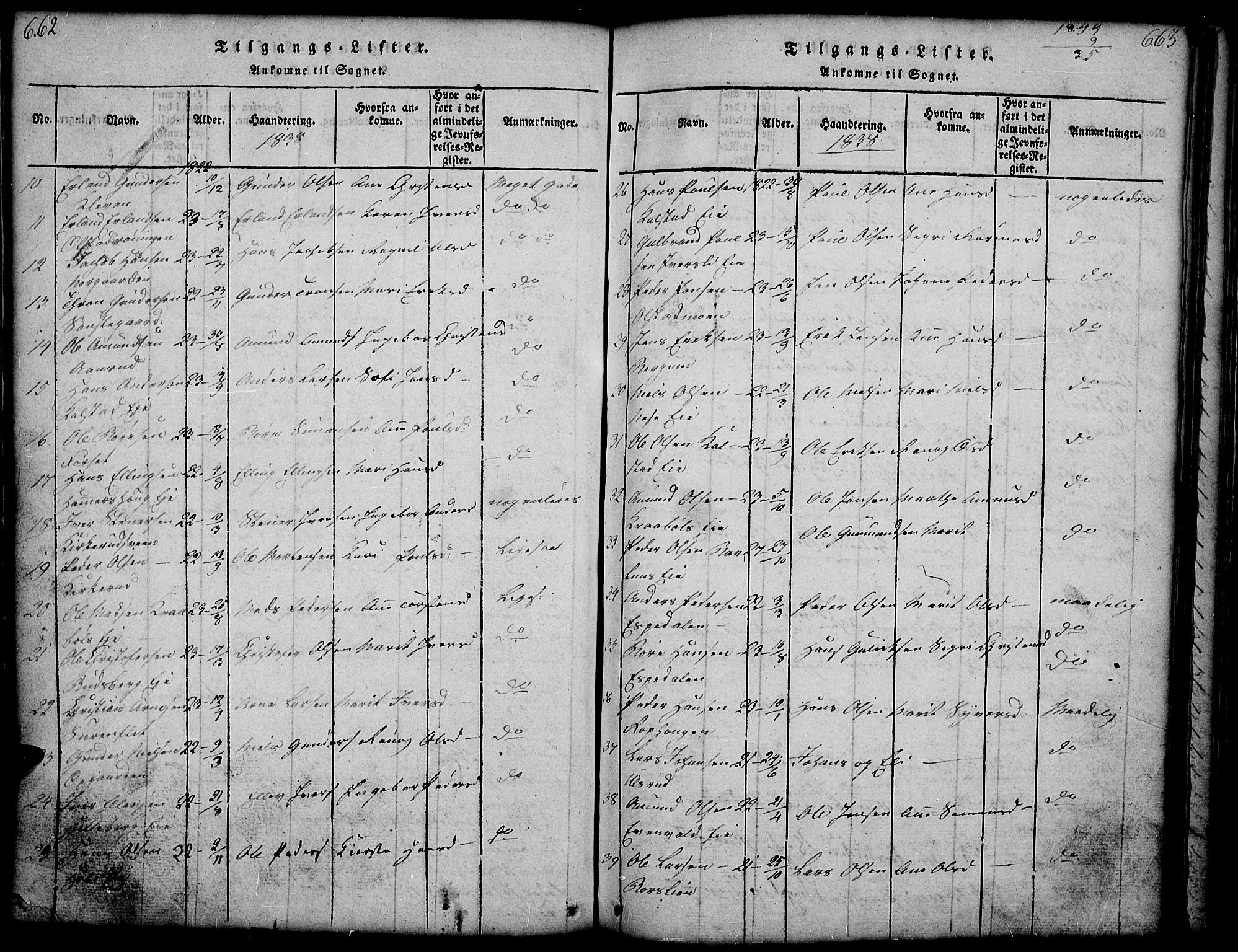 Gausdal prestekontor, SAH/PREST-090/H/Ha/Hab/L0001: Parish register (copy) no. 1, 1817-1848, p. 662-663