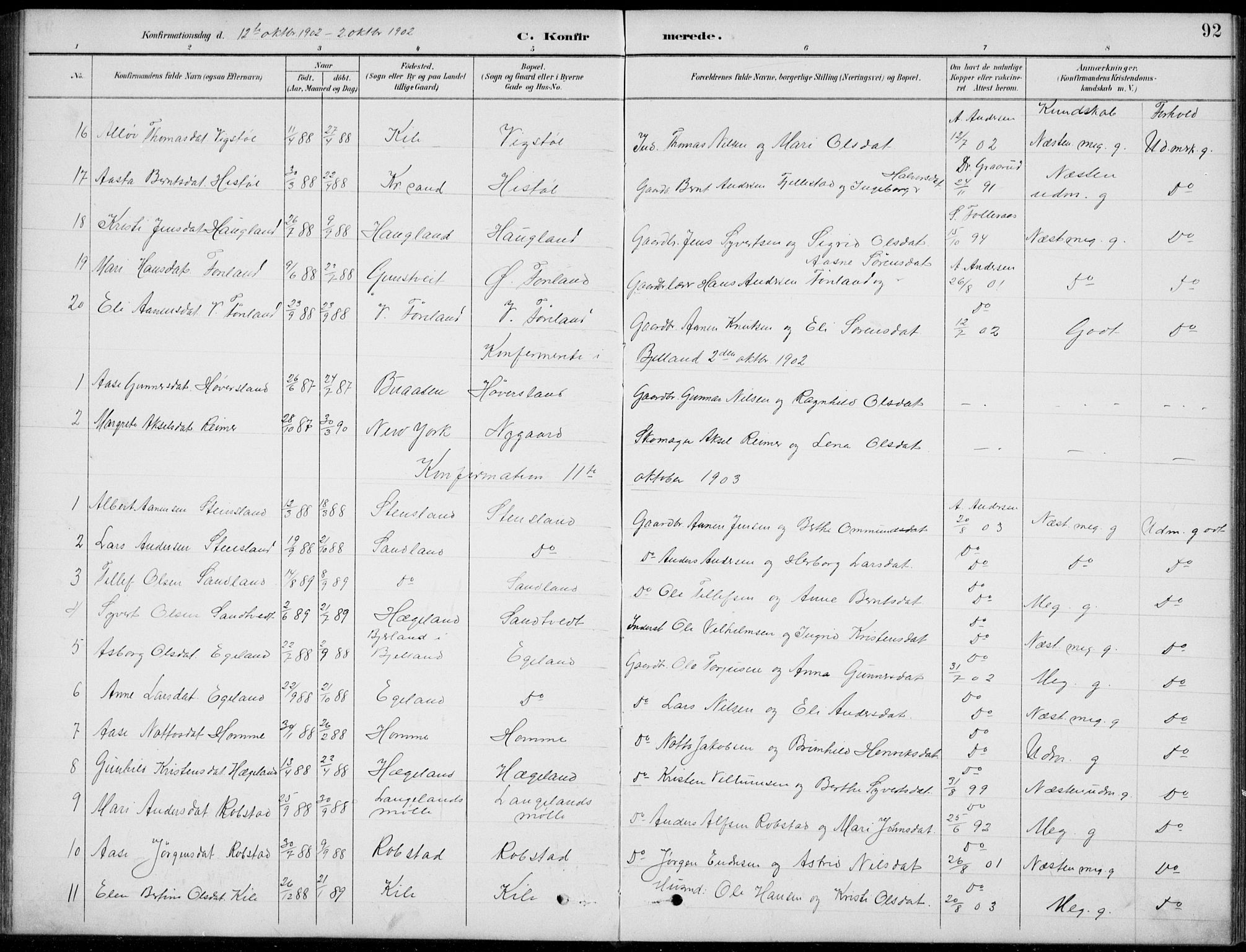 Vennesla sokneprestkontor, AV/SAK-1111-0045/Fb/Fba/L0003: Parish register (copy) no. B 3, 1890-1919, p. 92