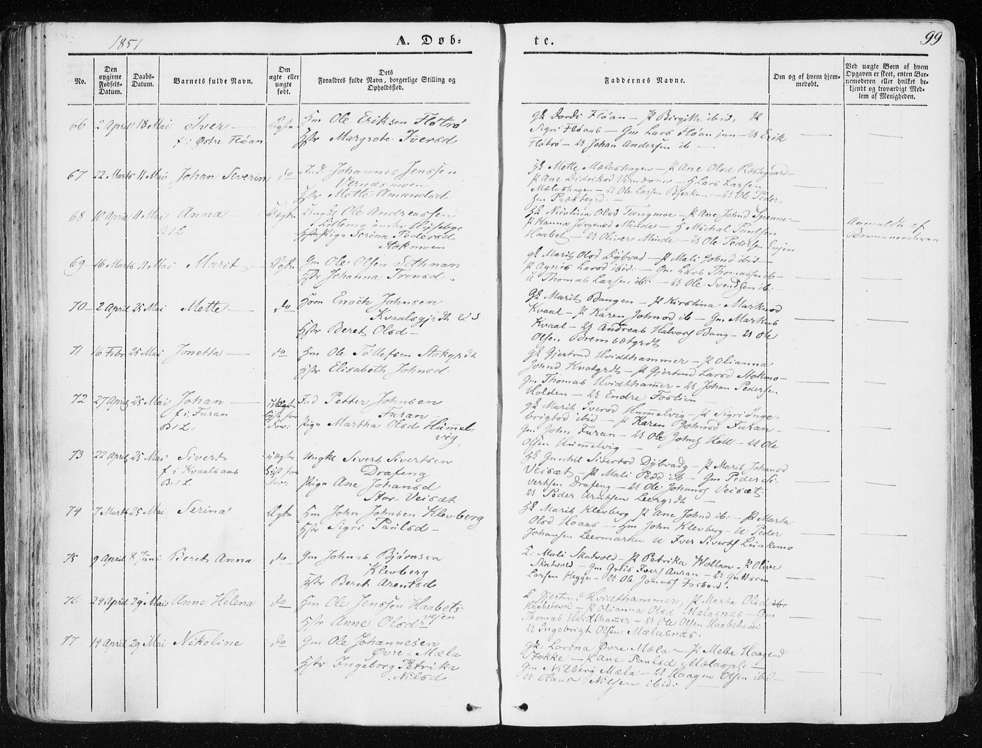 Ministerialprotokoller, klokkerbøker og fødselsregistre - Nord-Trøndelag, SAT/A-1458/709/L0074: Parish register (official) no. 709A14, 1845-1858, p. 99