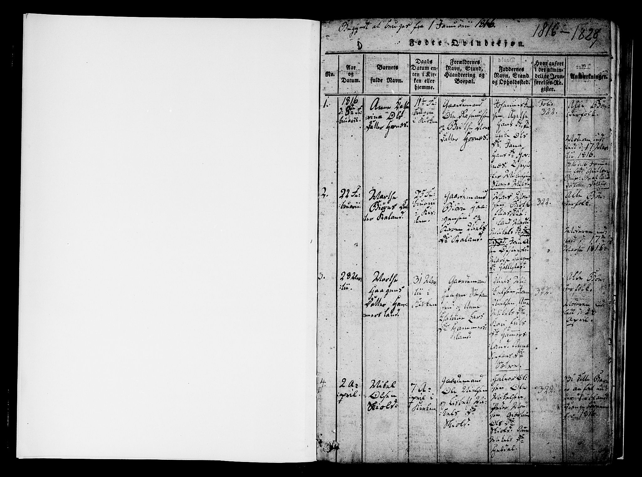 Fana Sokneprestembete, SAB/A-75101/H/Haa/Haaa/L0007: Parish register (official) no. A 7, 1816-1828, p. 1