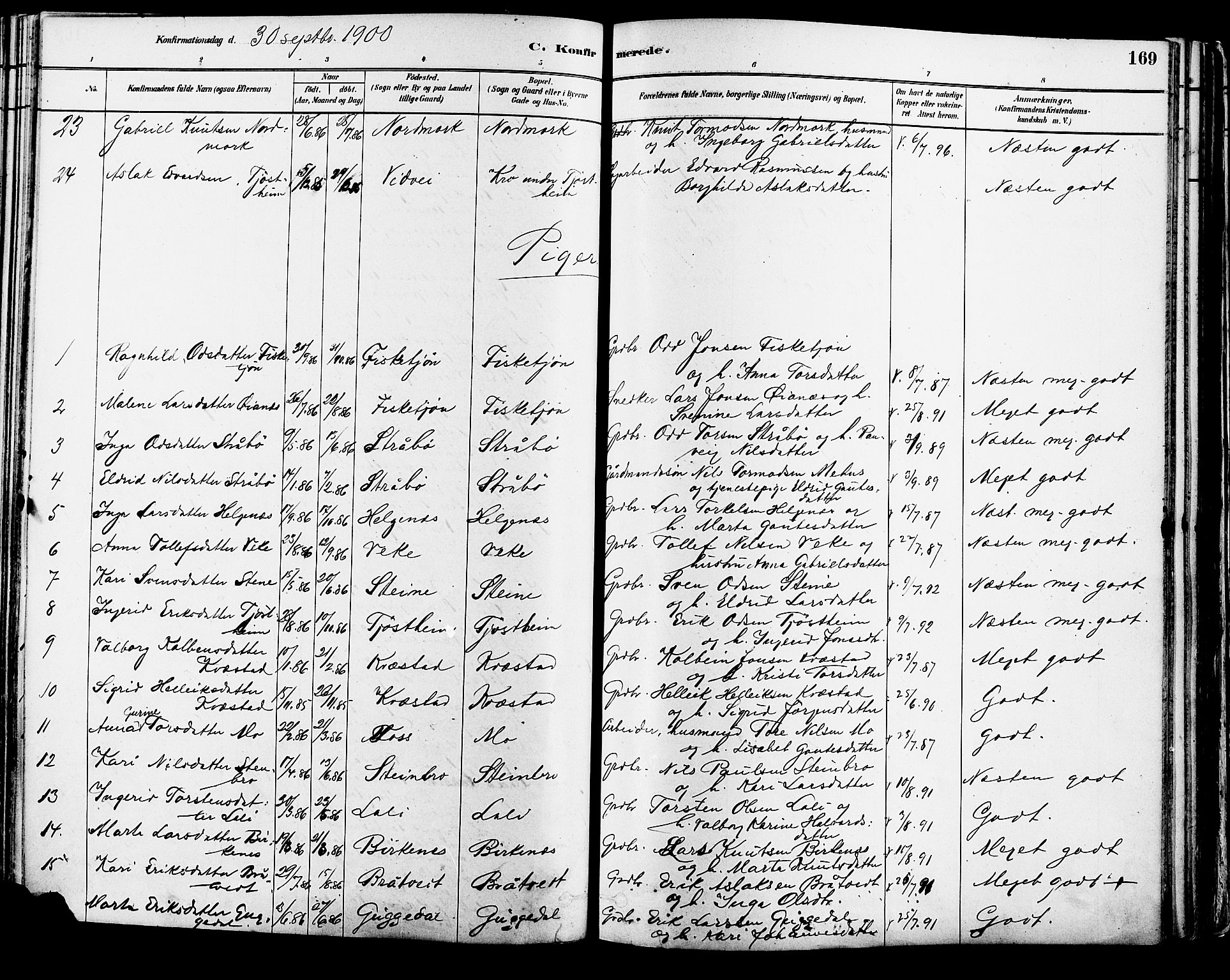 Suldal sokneprestkontor, AV/SAST-A-101845/01/IV/L0011: Parish register (official) no. A 11, 1878-1900, p. 169