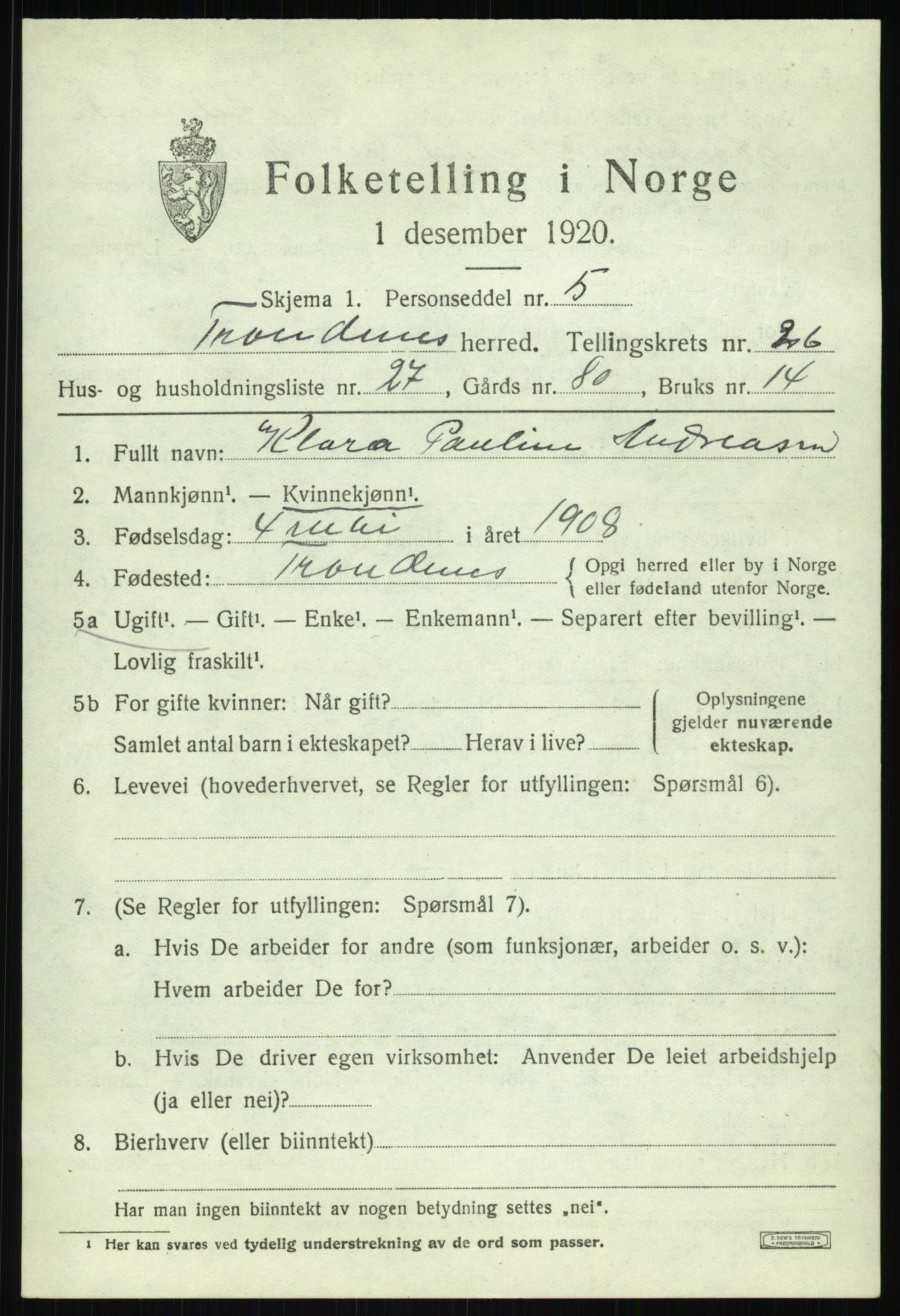 SATØ, 1920 census for Trondenes, 1920, p. 19146