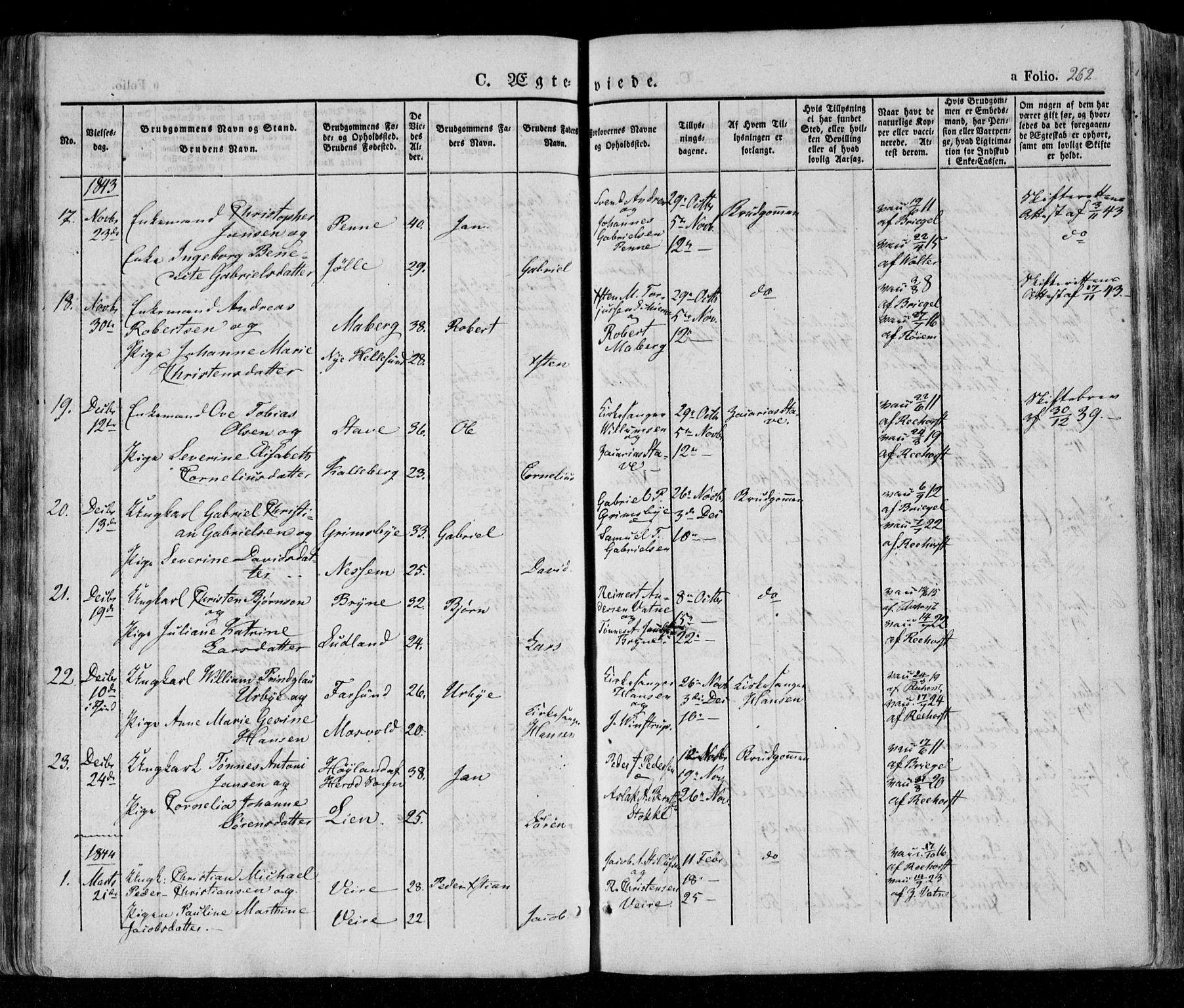 Lista sokneprestkontor, AV/SAK-1111-0027/F/Fa/L0009: Parish register (official) no. A 9, 1835-1846, p. 262