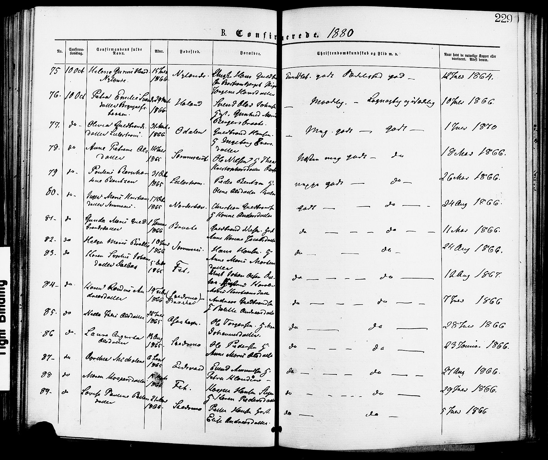 Skedsmo prestekontor Kirkebøker, AV/SAO-A-10033a/F/Fa/L0012: Parish register (official) no. I 12, 1876-1883, p. 229