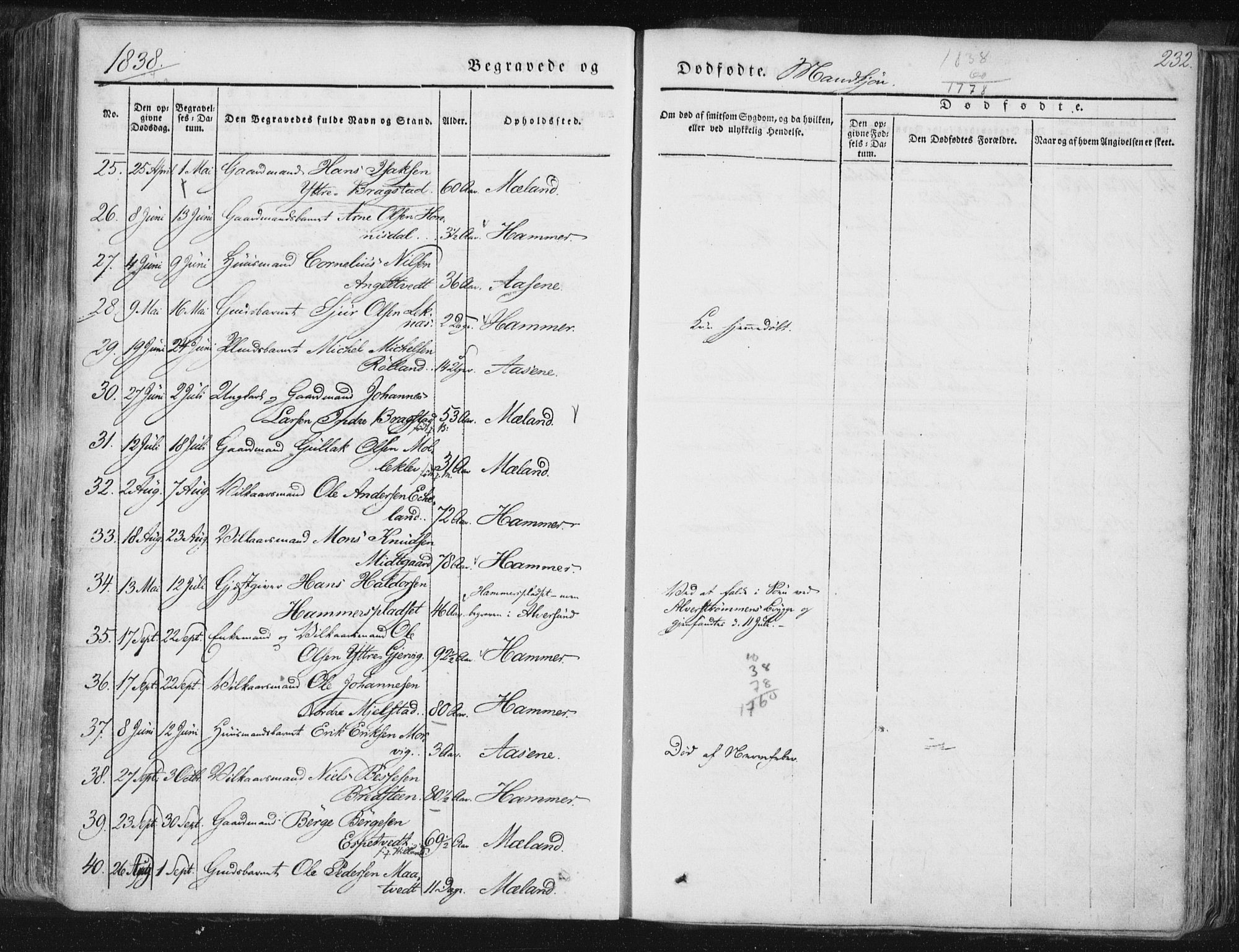 Hamre sokneprestembete, SAB/A-75501/H/Ha/Haa/Haaa/L0012: Parish register (official) no. A 12, 1834-1845, p. 232