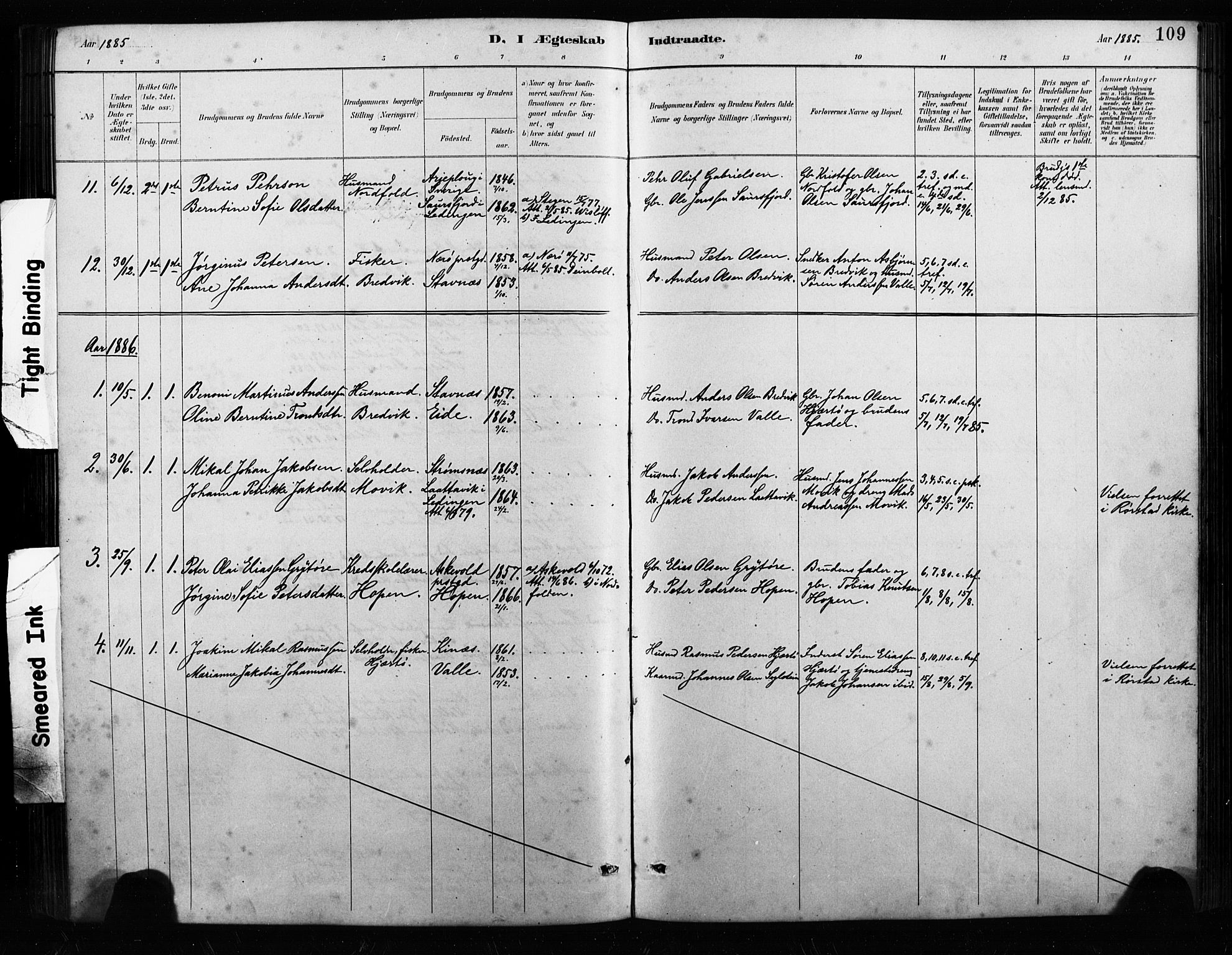 Ministerialprotokoller, klokkerbøker og fødselsregistre - Nordland, AV/SAT-A-1459/858/L0834: Parish register (copy) no. 858C01, 1884-1904, p. 109