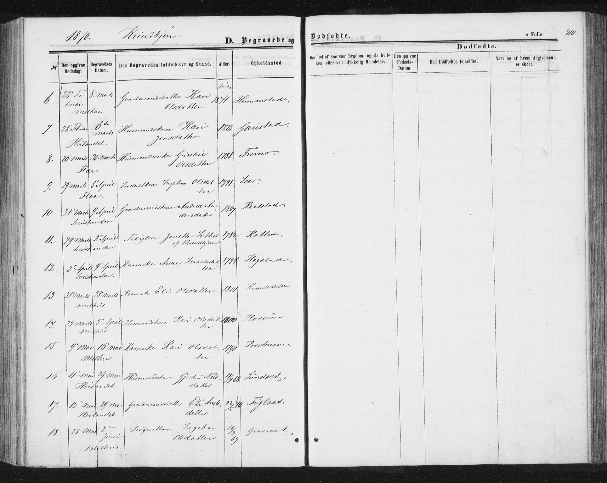 Ministerialprotokoller, klokkerbøker og fødselsregistre - Sør-Trøndelag, AV/SAT-A-1456/691/L1077: Parish register (official) no. 691A09, 1862-1873, p. 410