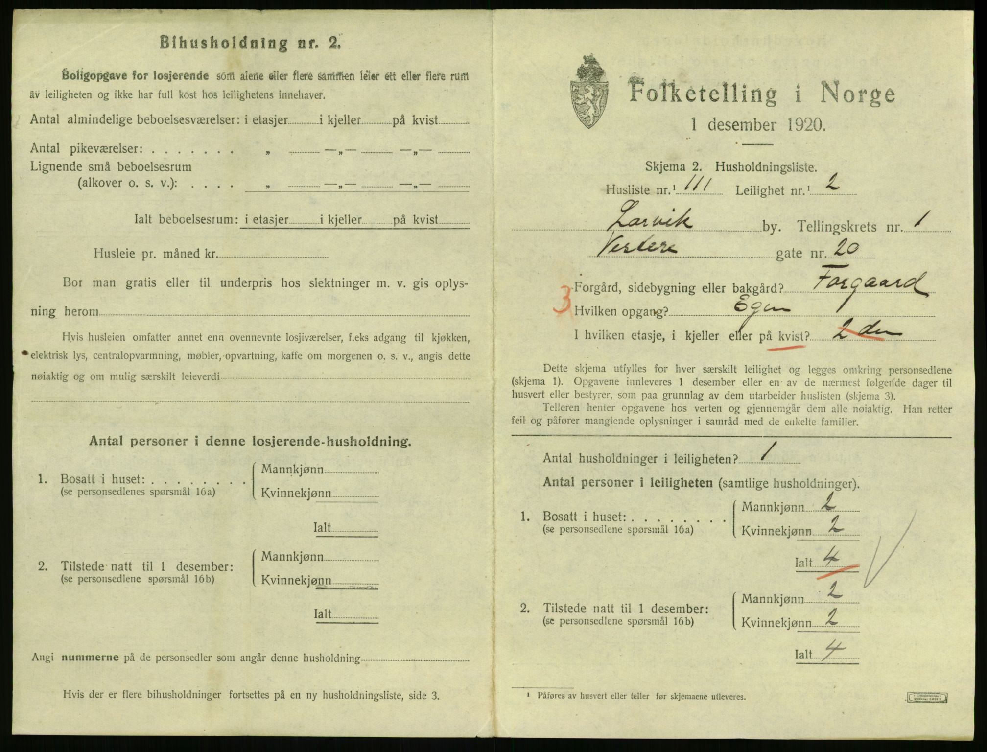 SAKO, 1920 census for Larvik, 1920, p. 3424