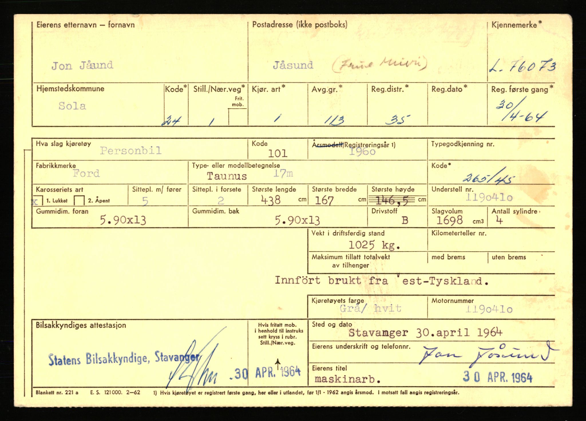 Stavanger trafikkstasjon, AV/SAST-A-101942/0/F/L0068: L-75000 - L-76799, 1930-1971, p. 1301