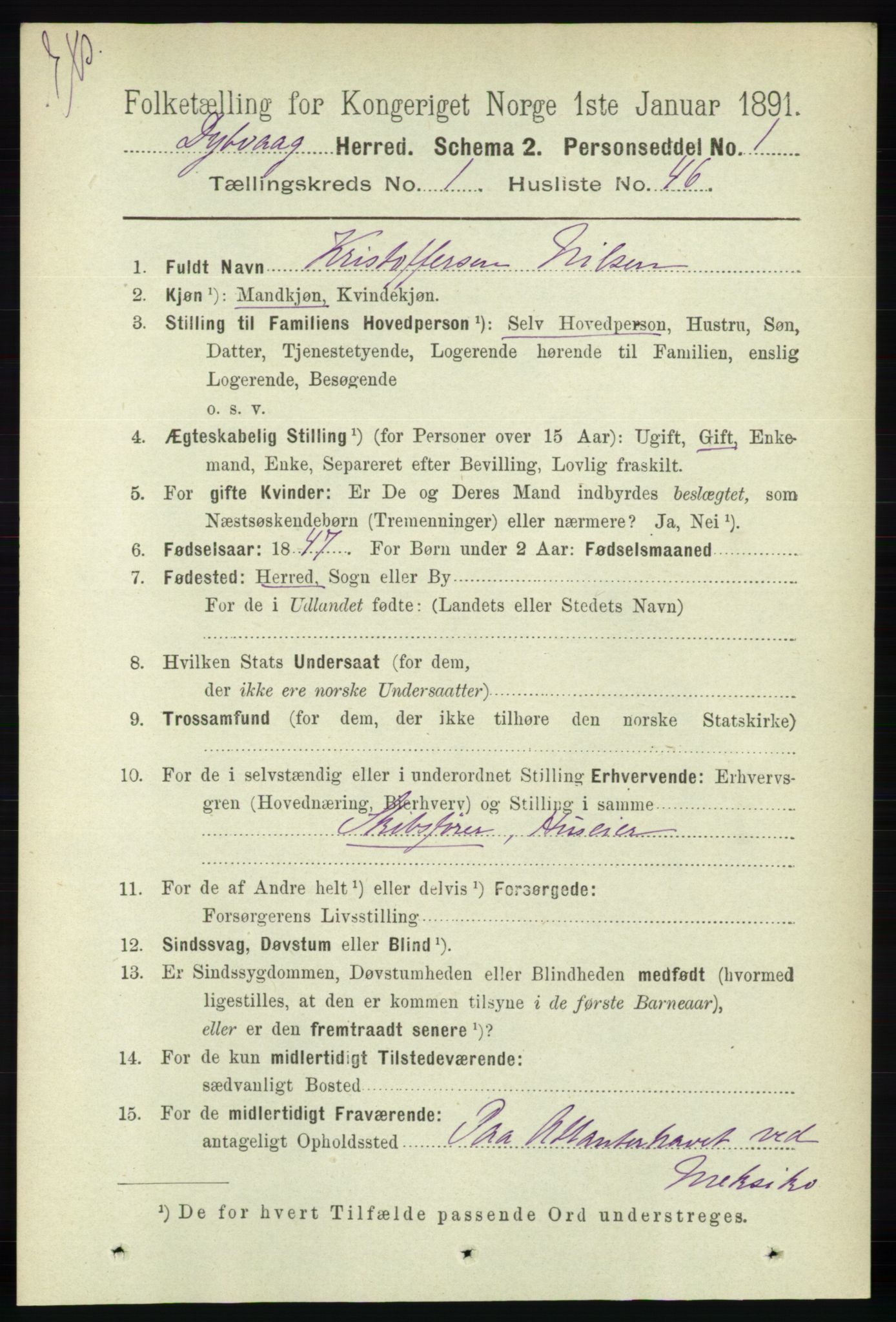 RA, Census 1891 for Nedenes amt: Gjenparter av personsedler for beslektede ektefeller, menn, 1891, p. 178