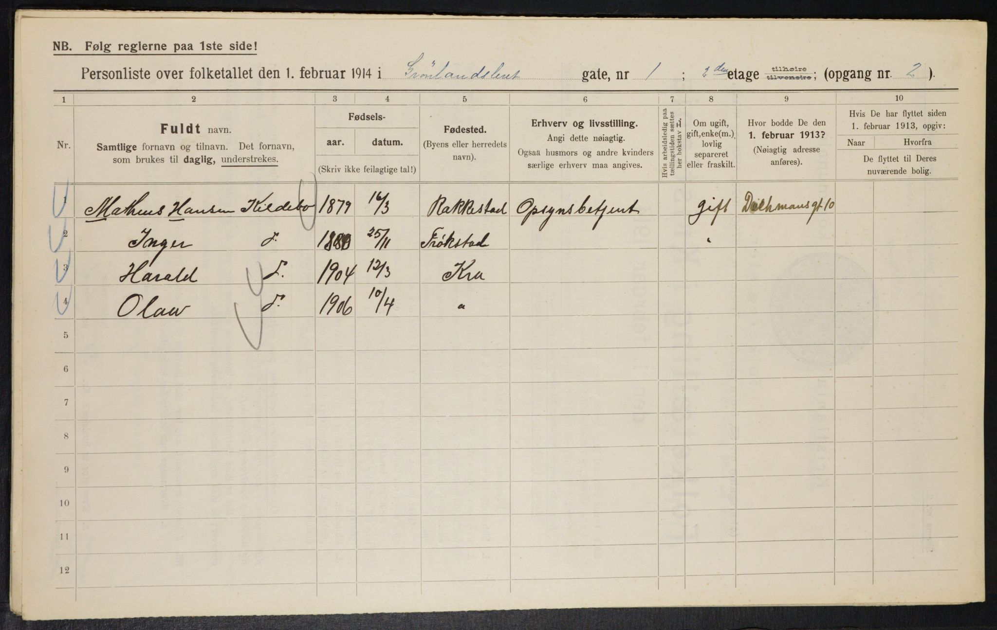 OBA, Municipal Census 1914 for Kristiania, 1914, p. 31665