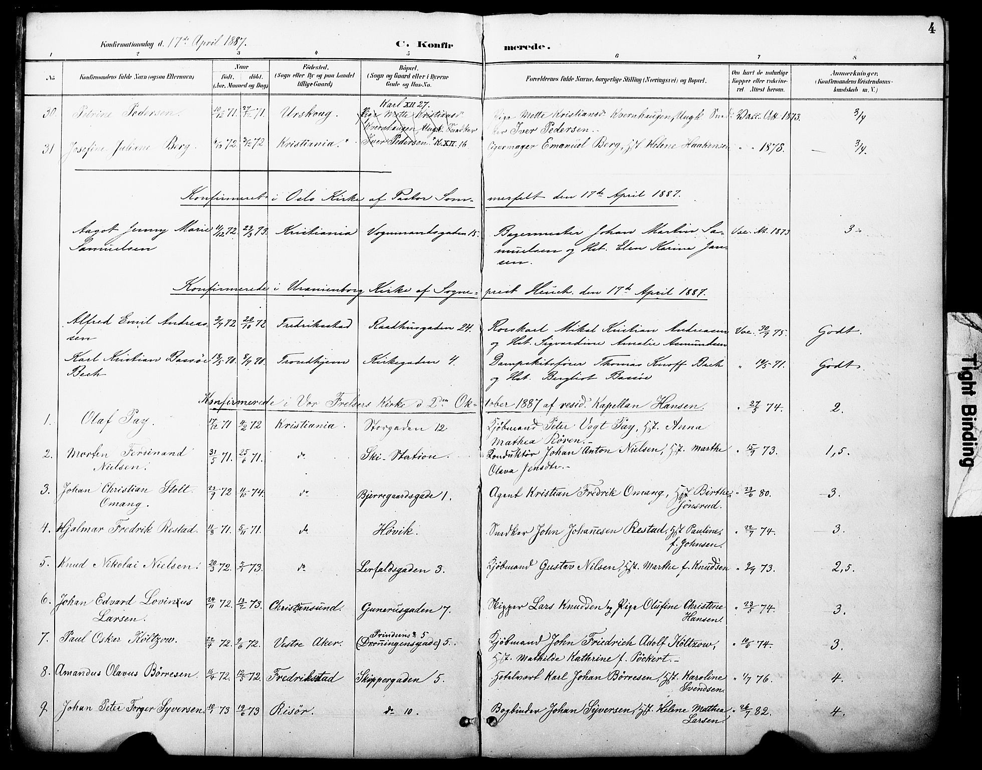 Oslo domkirke Kirkebøker, AV/SAO-A-10752/F/Fa/L0030: Parish register (official) no. 30, 1887-1918, p. 4