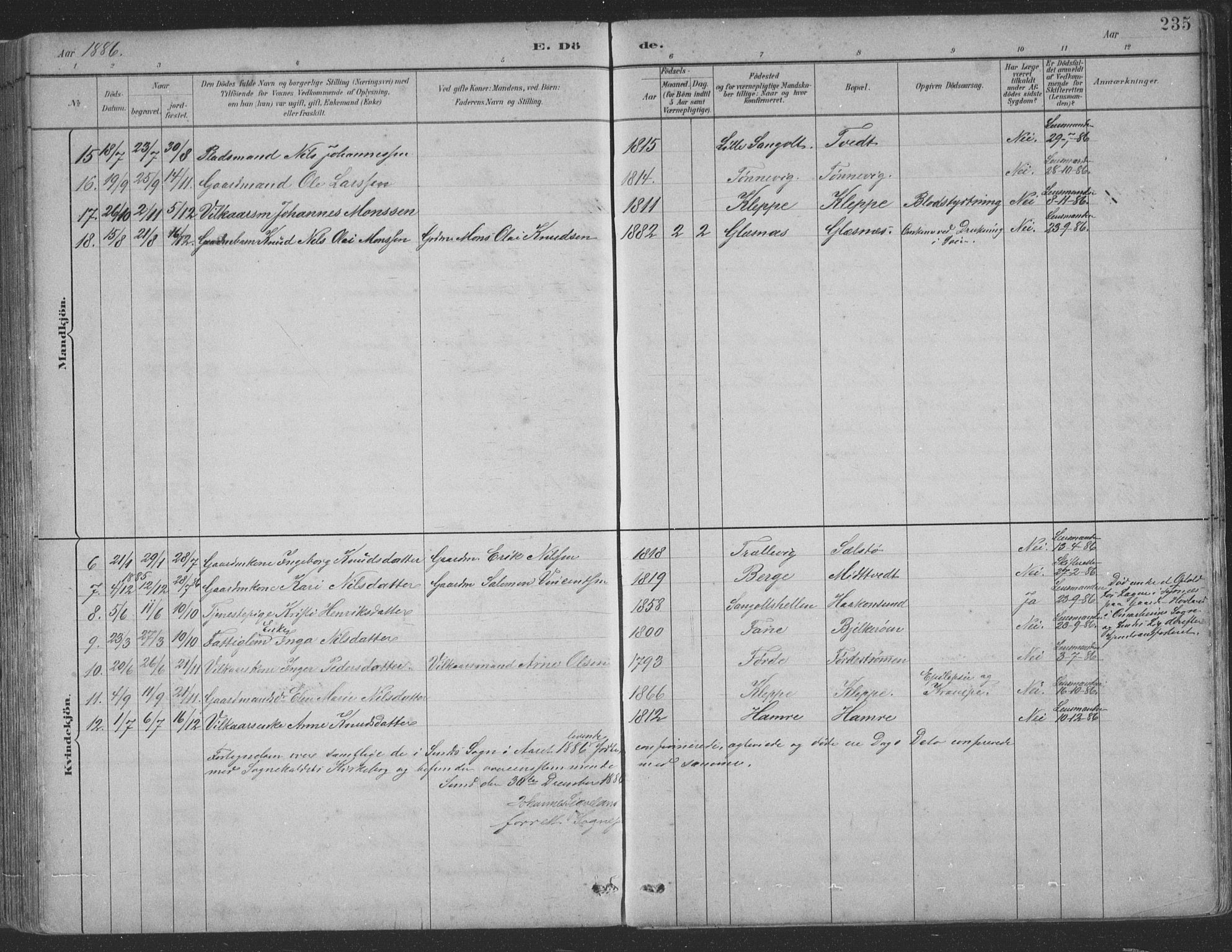 Sund sokneprestembete, AV/SAB-A-99930: Parish register (copy) no. B 3, 1882-1911, p. 235