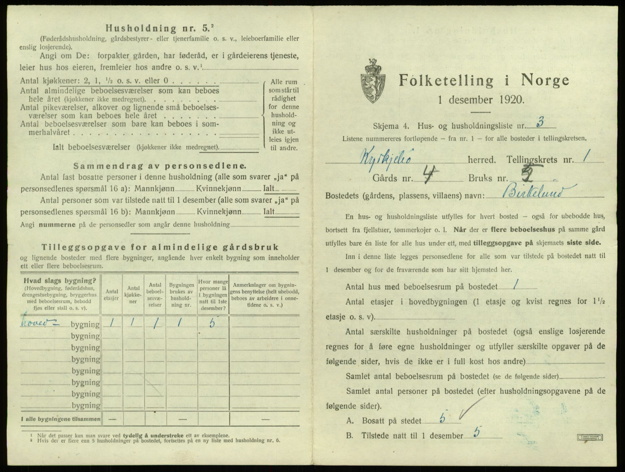 SAB, 1920 census for Kyrkjebø, 1920, p. 43