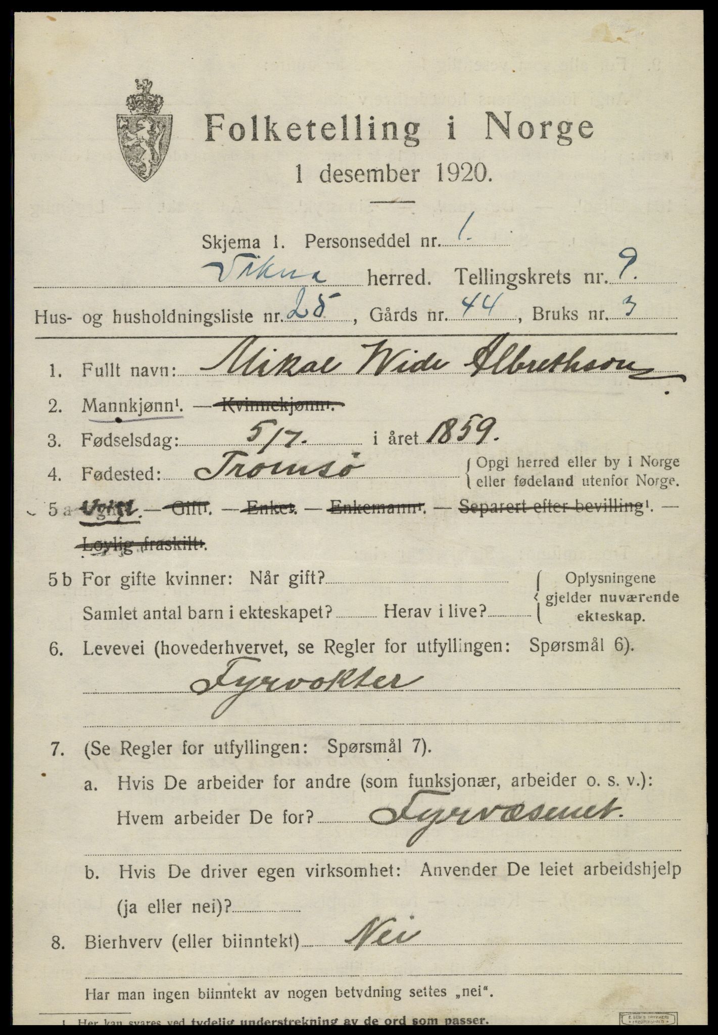 SAT, 1920 census for Vikna, 1920, p. 6701