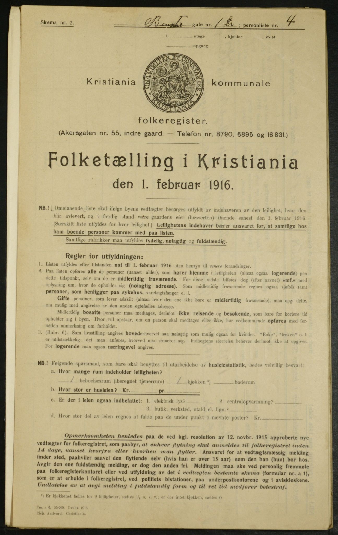 OBA, Municipal Census 1916 for Kristiania, 1916, p. 3588