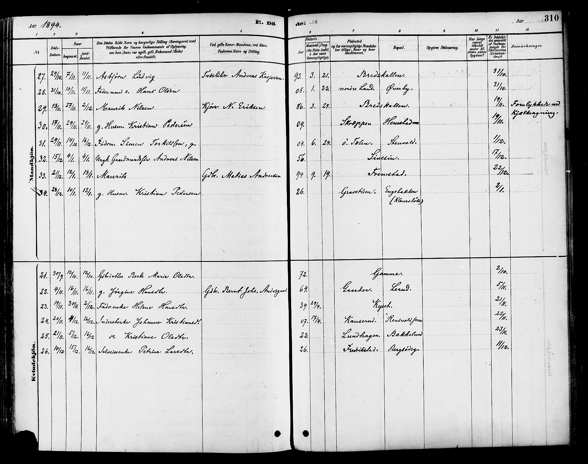 Vestre Toten prestekontor, SAH/PREST-108/H/Ha/Haa/L0009: Parish register (official) no. 9, 1878-1894, p. 310