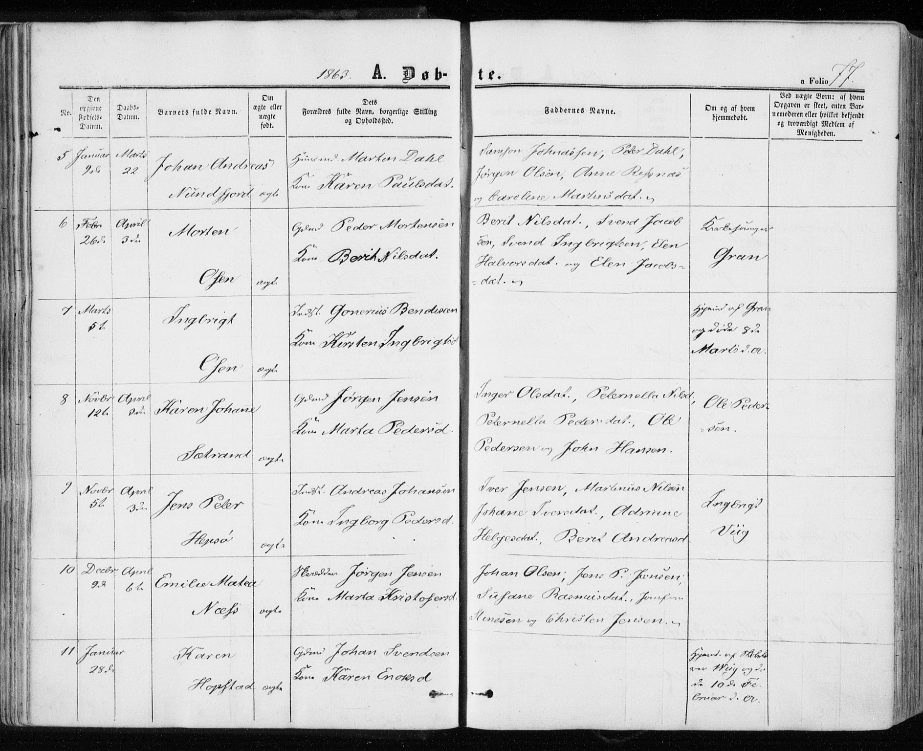 Ministerialprotokoller, klokkerbøker og fødselsregistre - Sør-Trøndelag, SAT/A-1456/657/L0705: Parish register (official) no. 657A06, 1858-1867, p. 77