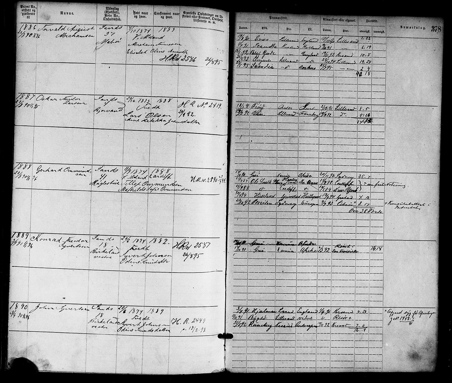 Lillesand mønstringskrets, SAK/2031-0014/F/Fa/L0004: Annotasjonsrulle nr 1-1920 med register, G-1, 1869-1891, p. 407