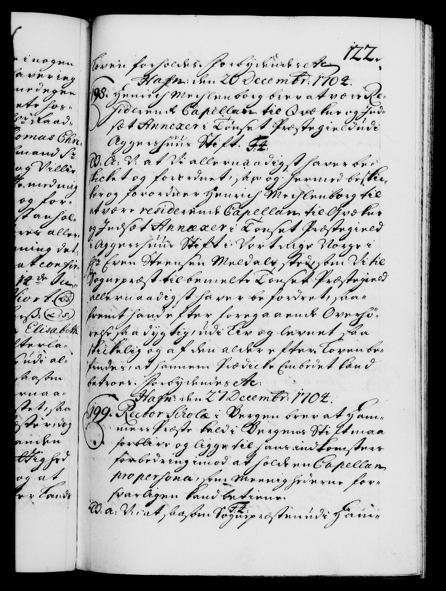 Danske Kanselli 1572-1799, AV/RA-EA-3023/F/Fc/Fca/Fcaa/L0019: Norske registre, 1704-1707, p. 122a