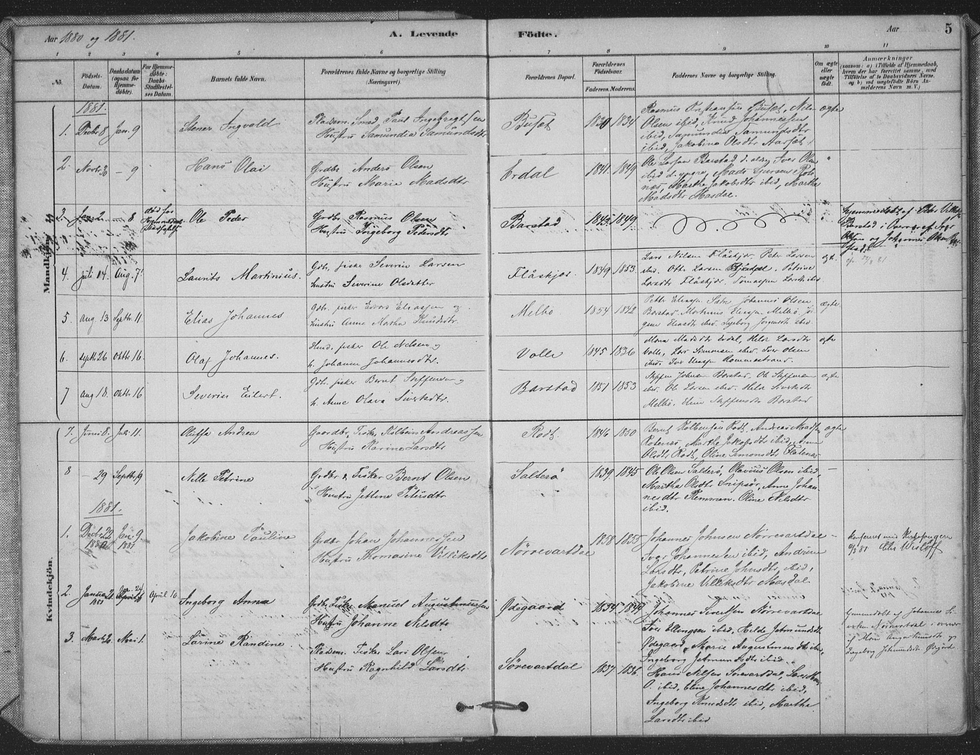 Ministerialprotokoller, klokkerbøker og fødselsregistre - Møre og Romsdal, AV/SAT-A-1454/514/L0199: Parish register (official) no. 514A01, 1878-1912, p. 5