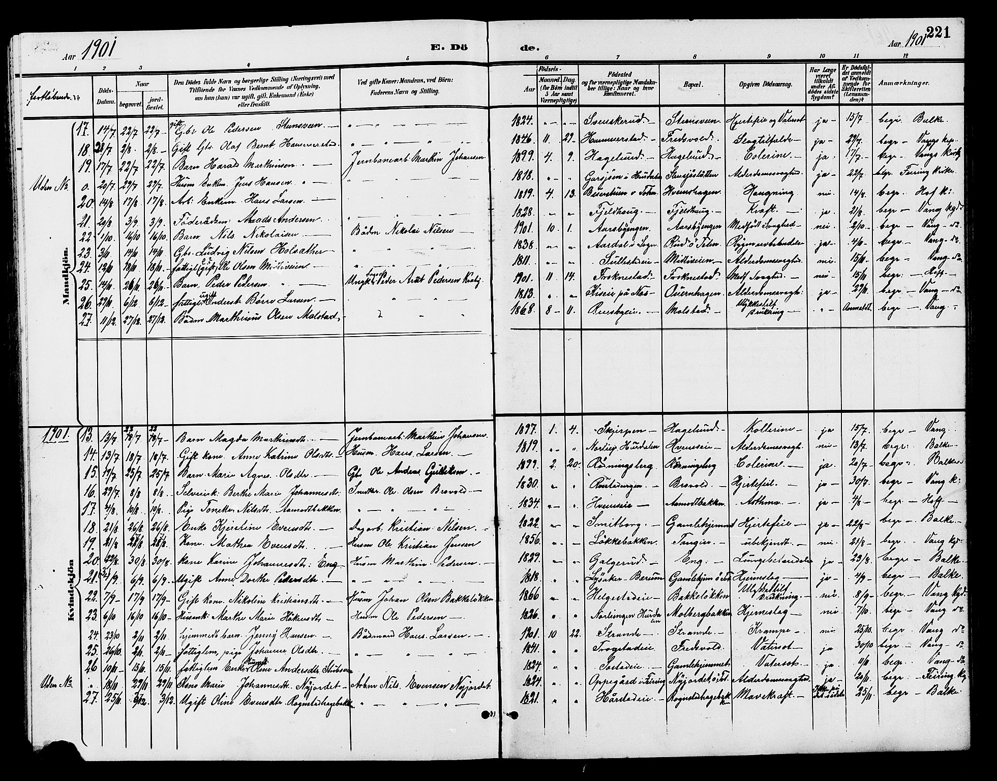 Østre Toten prestekontor, AV/SAH-PREST-104/H/Ha/Hab/L0007: Parish register (copy) no. 7, 1901-1912, p. 221