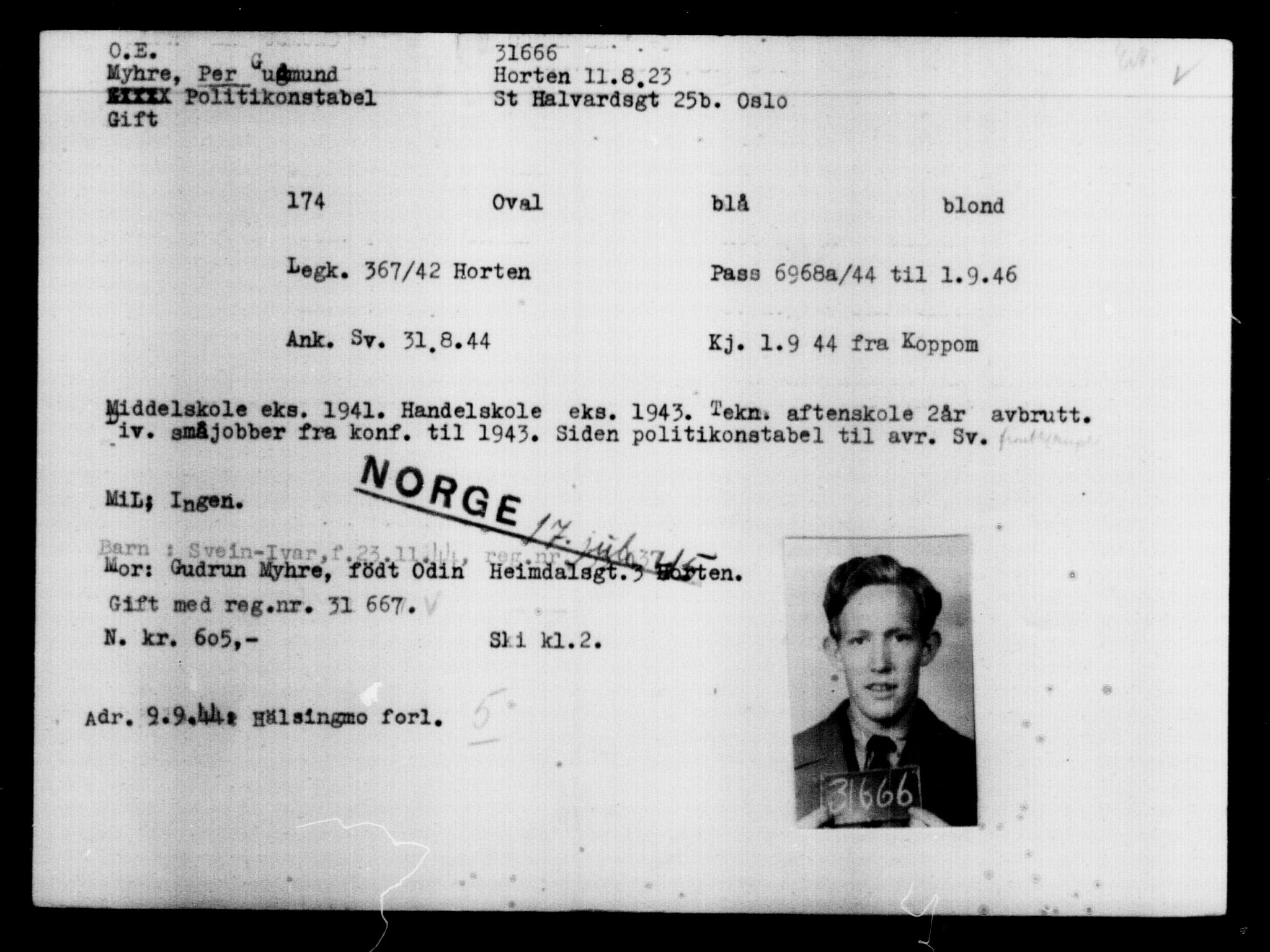 Utenriksstasjonene, Legasjonen i Stockholm, Flyktningkontoret, AV/RA-S-6753/V/Va/L0013: Kjesäterkartoteket, flyktning nr. 31500-34731, 1940-1945, p. 179