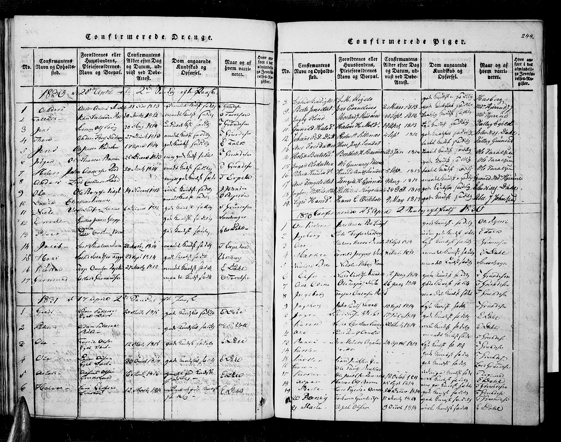 Søndeled sokneprestkontor, AV/SAK-1111-0038/F/Fa/L0001: Parish register (official) no. A 1, 1816-1838, p. 244