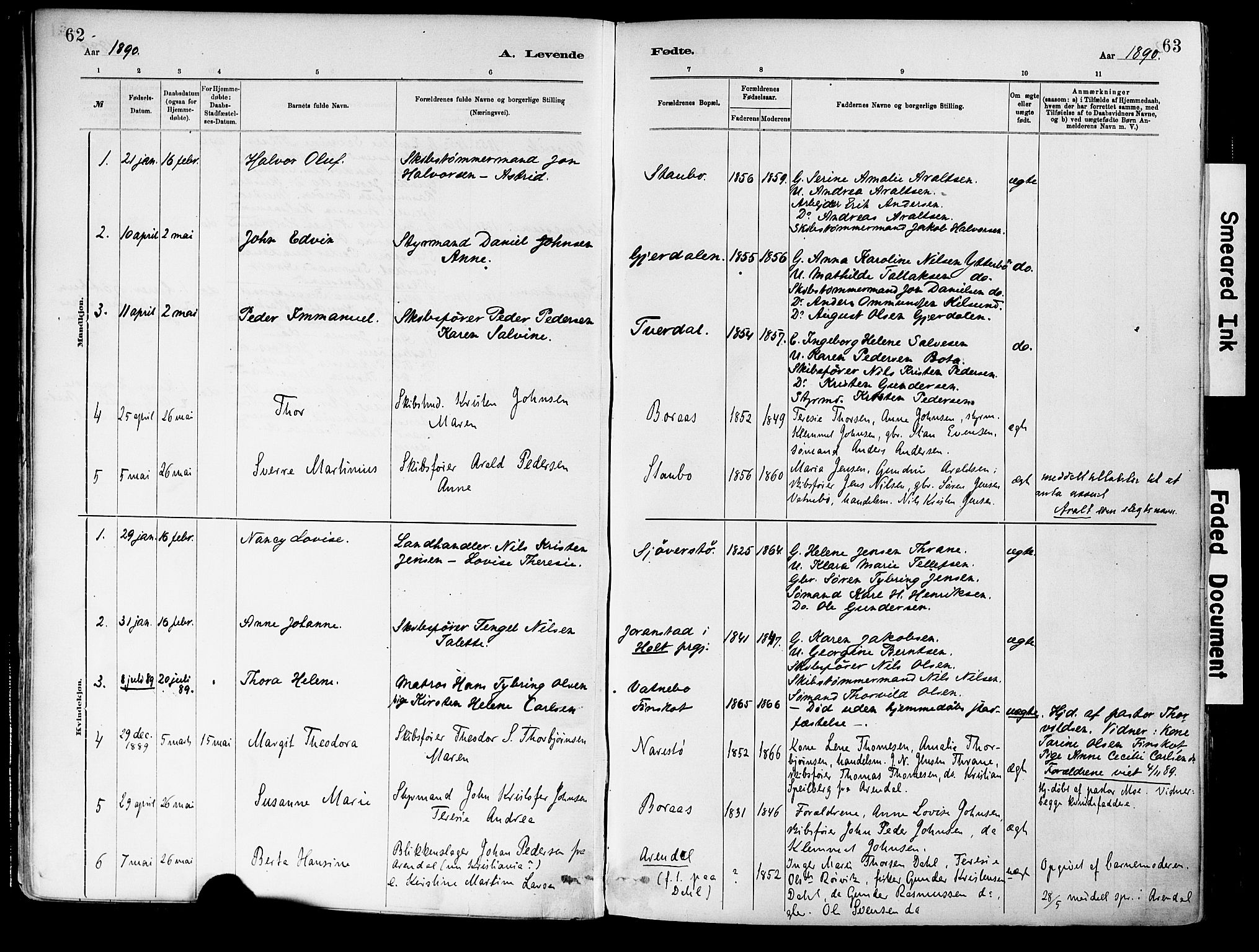 Dypvåg sokneprestkontor, SAK/1111-0007/F/Fa/Fab/L0001: Parish register (official) no. A 1, 1885-1912, p. 62-63
