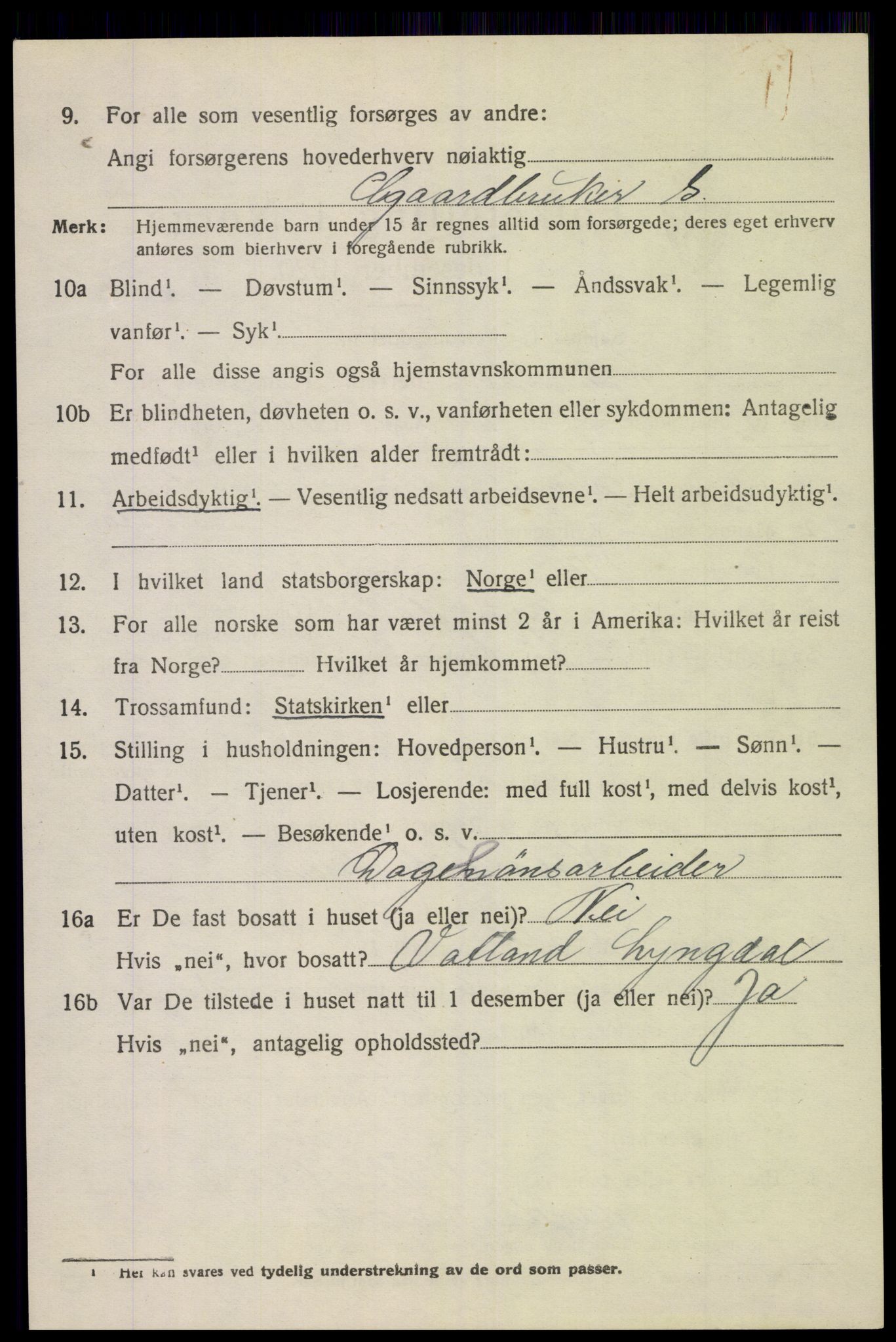 SAK, 1920 census for Lyngdal, 1920, p. 3014