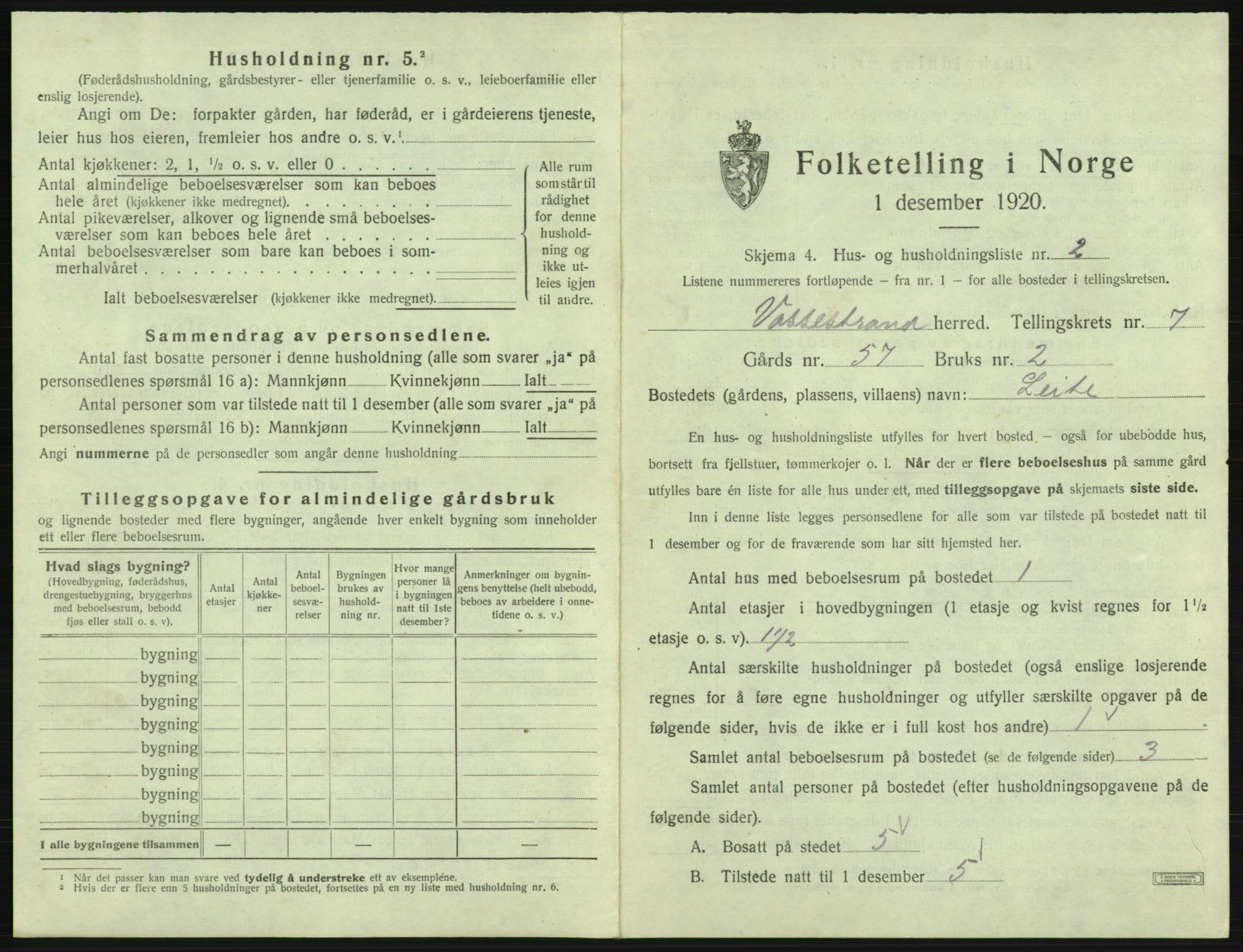 SAB, 1920 census for Vossestrand, 1920, p. 450