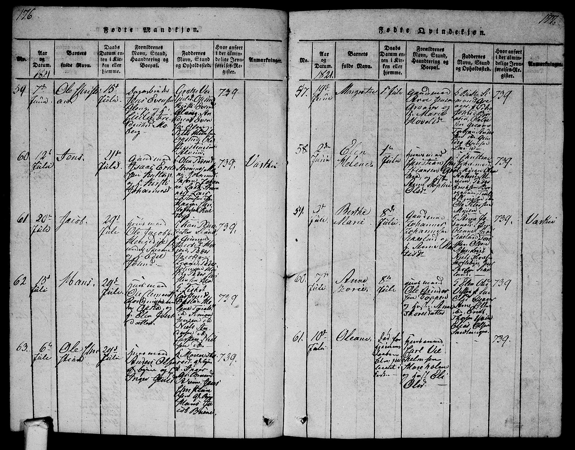 Tune prestekontor Kirkebøker, AV/SAO-A-2007/G/Ga/L0001: Parish register (copy) no. I 1, 1815-1822, p. 176-177