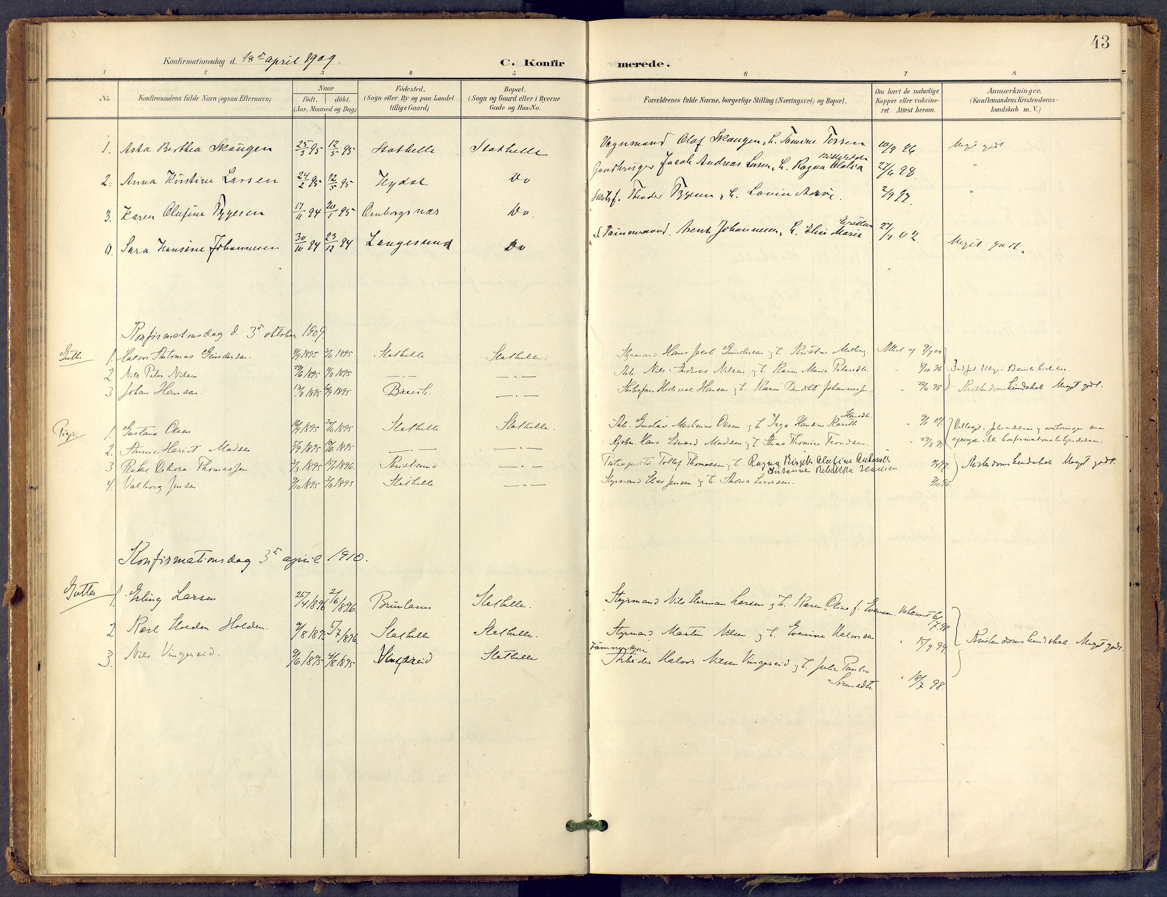 Bamble kirkebøker, SAKO/A-253/F/Fb/L0002: Parish register (official) no. II 2, 1900-1921, p. 43