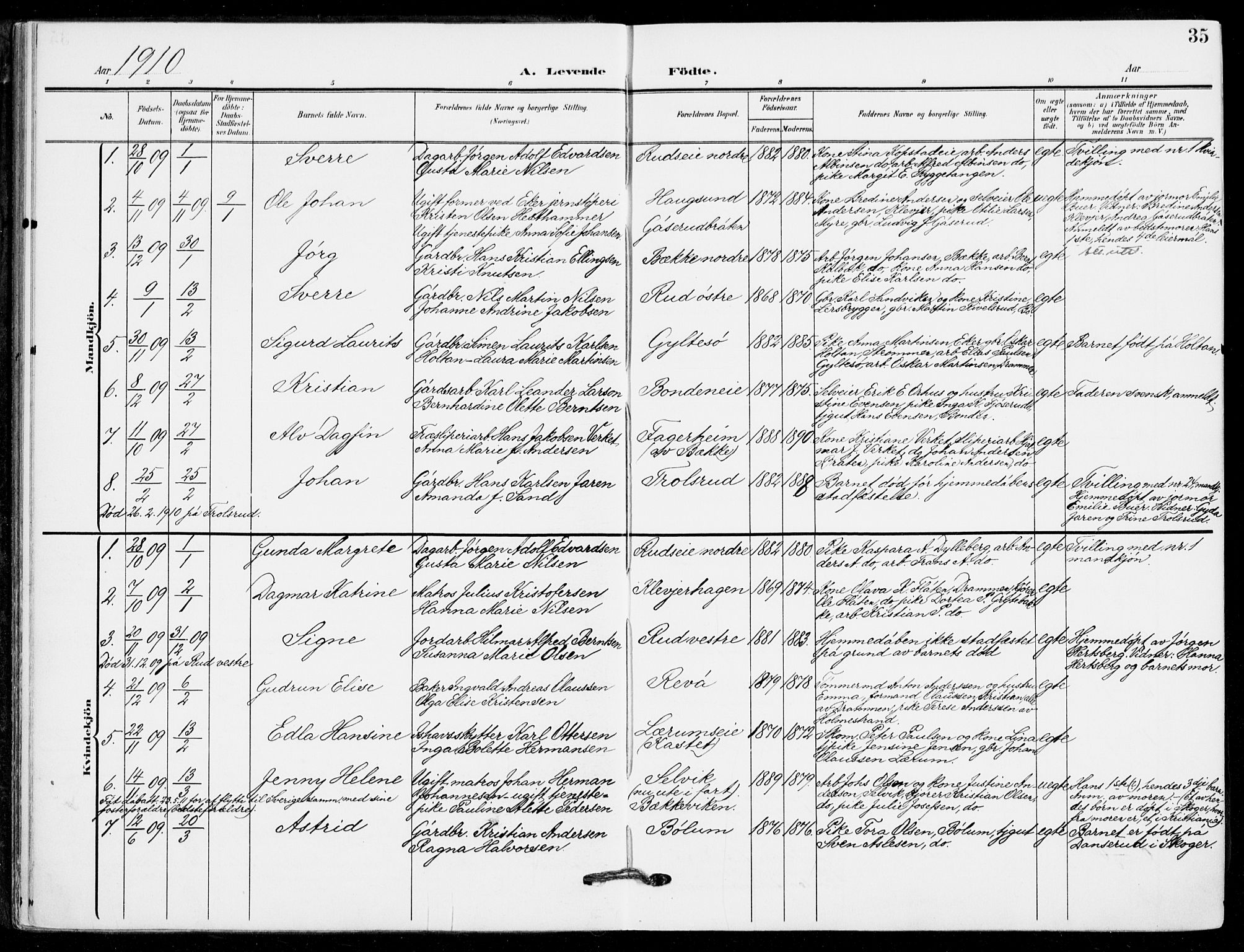 Sande Kirkebøker, AV/SAKO-A-53/F/Fa/L0008: Parish register (official) no. 8, 1904-1921, p. 35