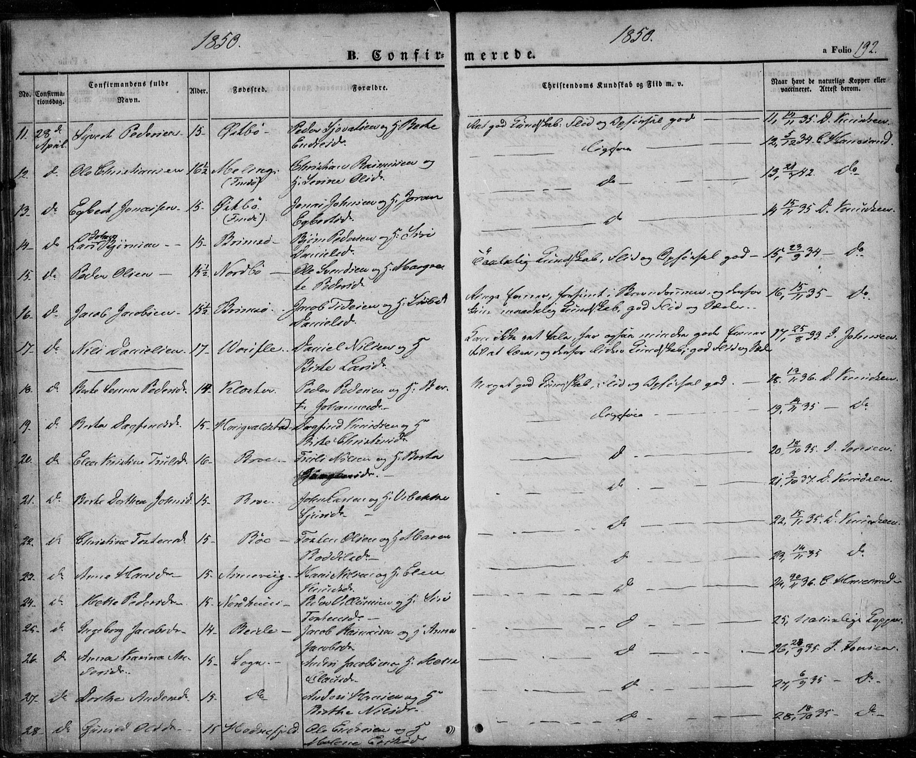 Rennesøy sokneprestkontor, AV/SAST-A -101827/H/Ha/Haa/L0005: Parish register (official) no. A 5, 1838-1859, p. 192