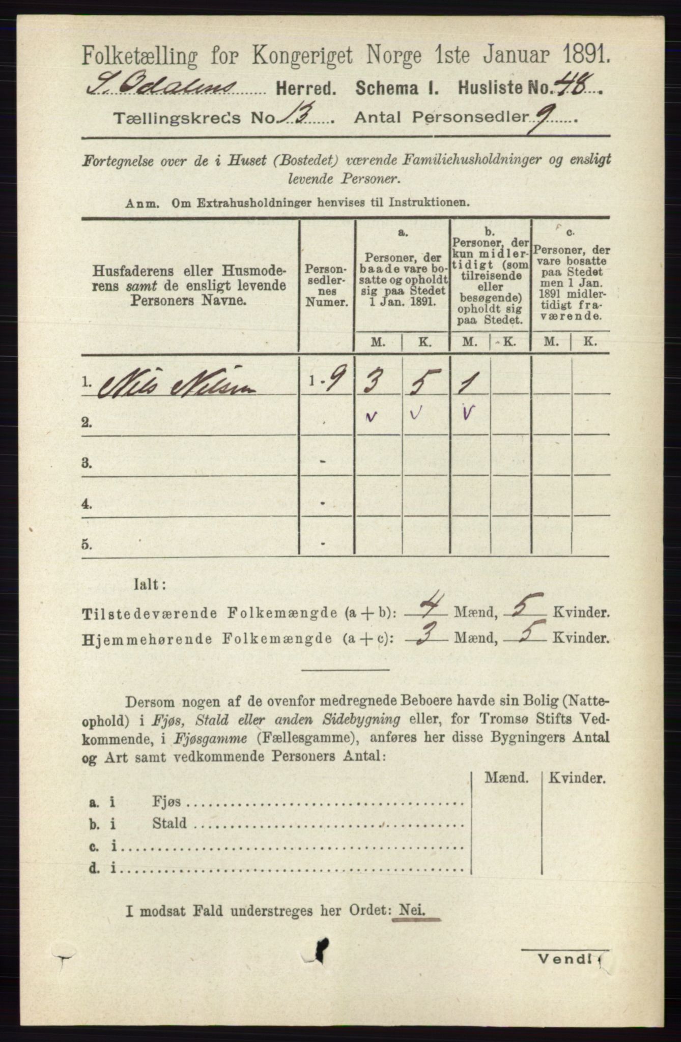 RA, 1891 census for 0419 Sør-Odal, 1891, p. 5554