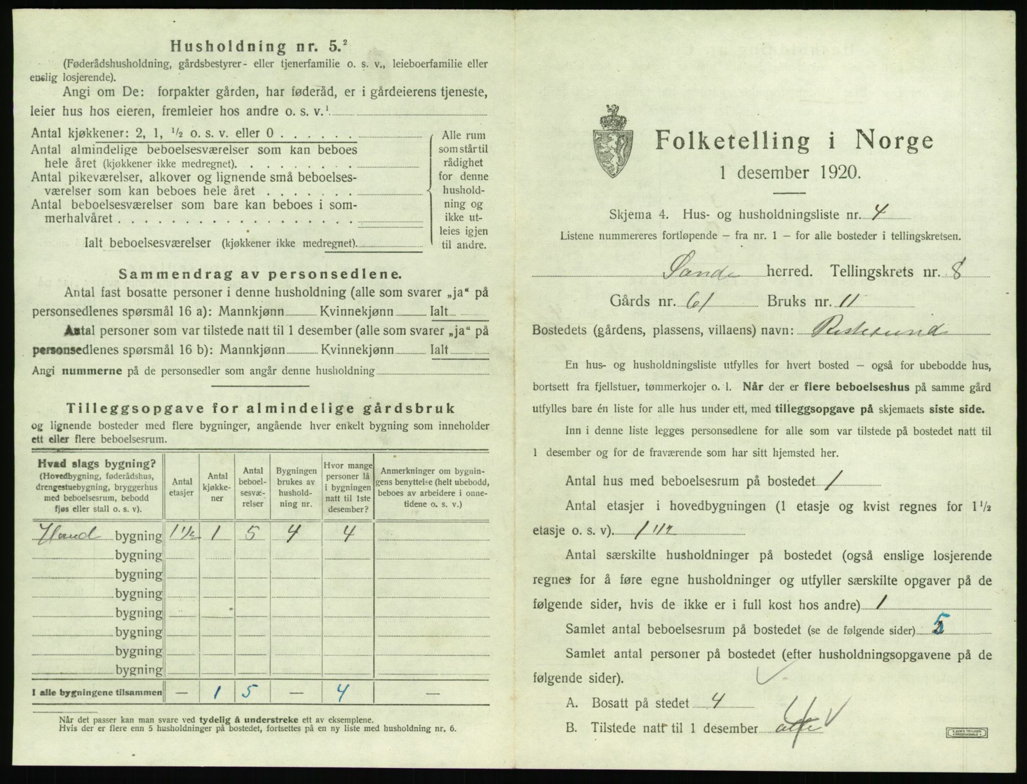 SAT, 1920 census for Sande (MR), 1920, p. 672