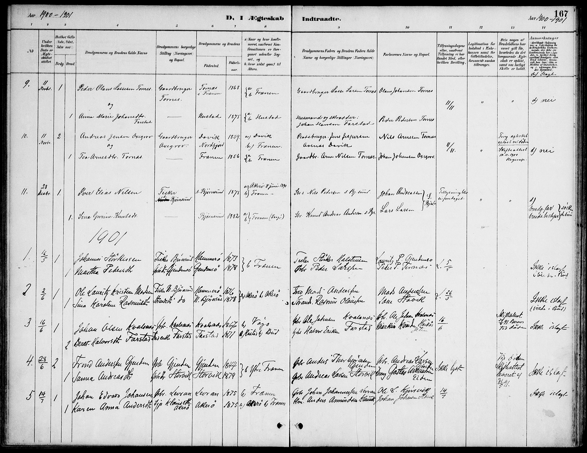 Ministerialprotokoller, klokkerbøker og fødselsregistre - Møre og Romsdal, SAT/A-1454/565/L0750: Parish register (official) no. 565A04, 1887-1905, p. 167