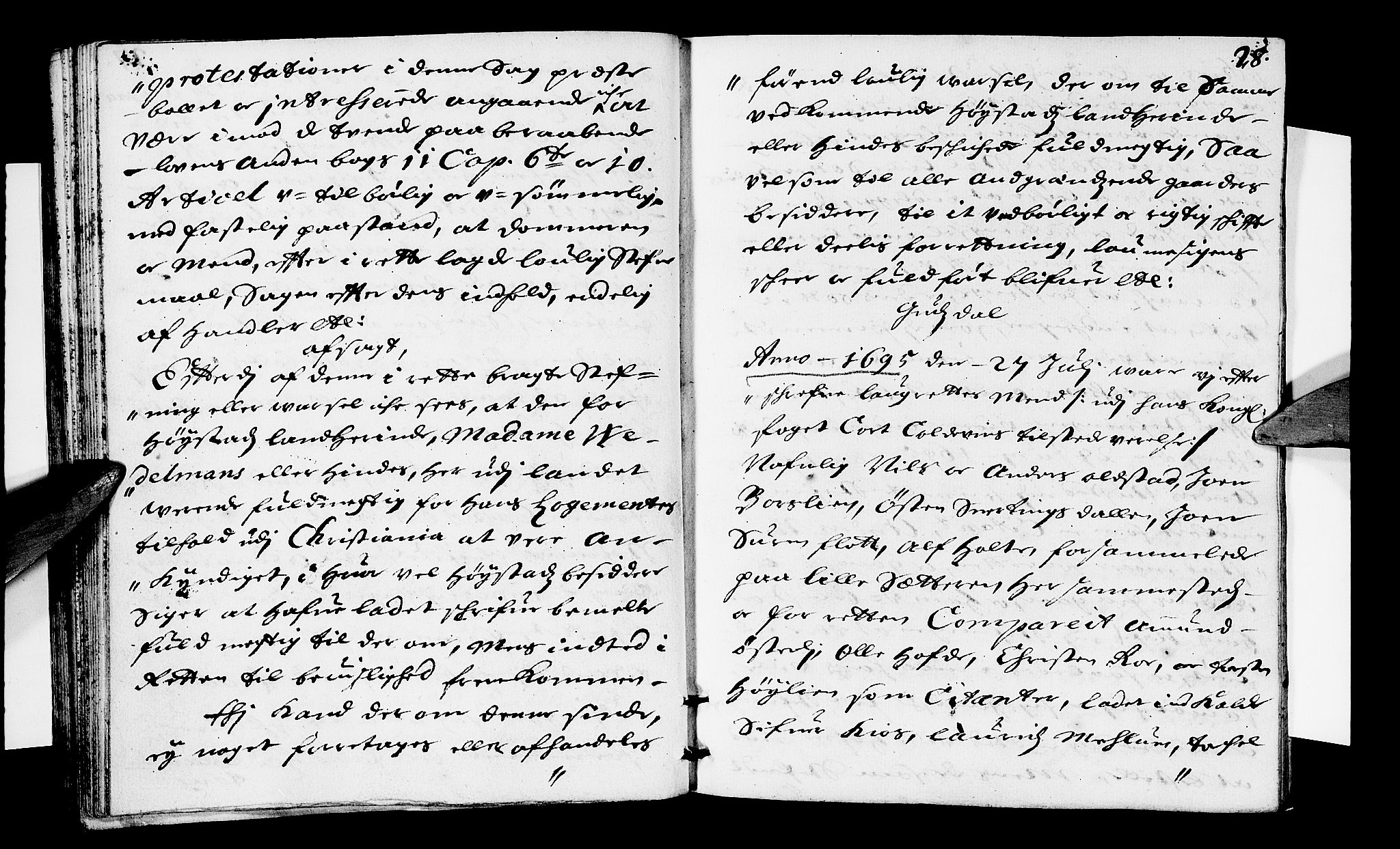 Sorenskriverier i Gudbrandsdalen, AV/SAH-TING-036/G/Gb/Gbb/L0018: Tingbok - Sør-Gudbrandsdal, 1695, p. 27b-28a