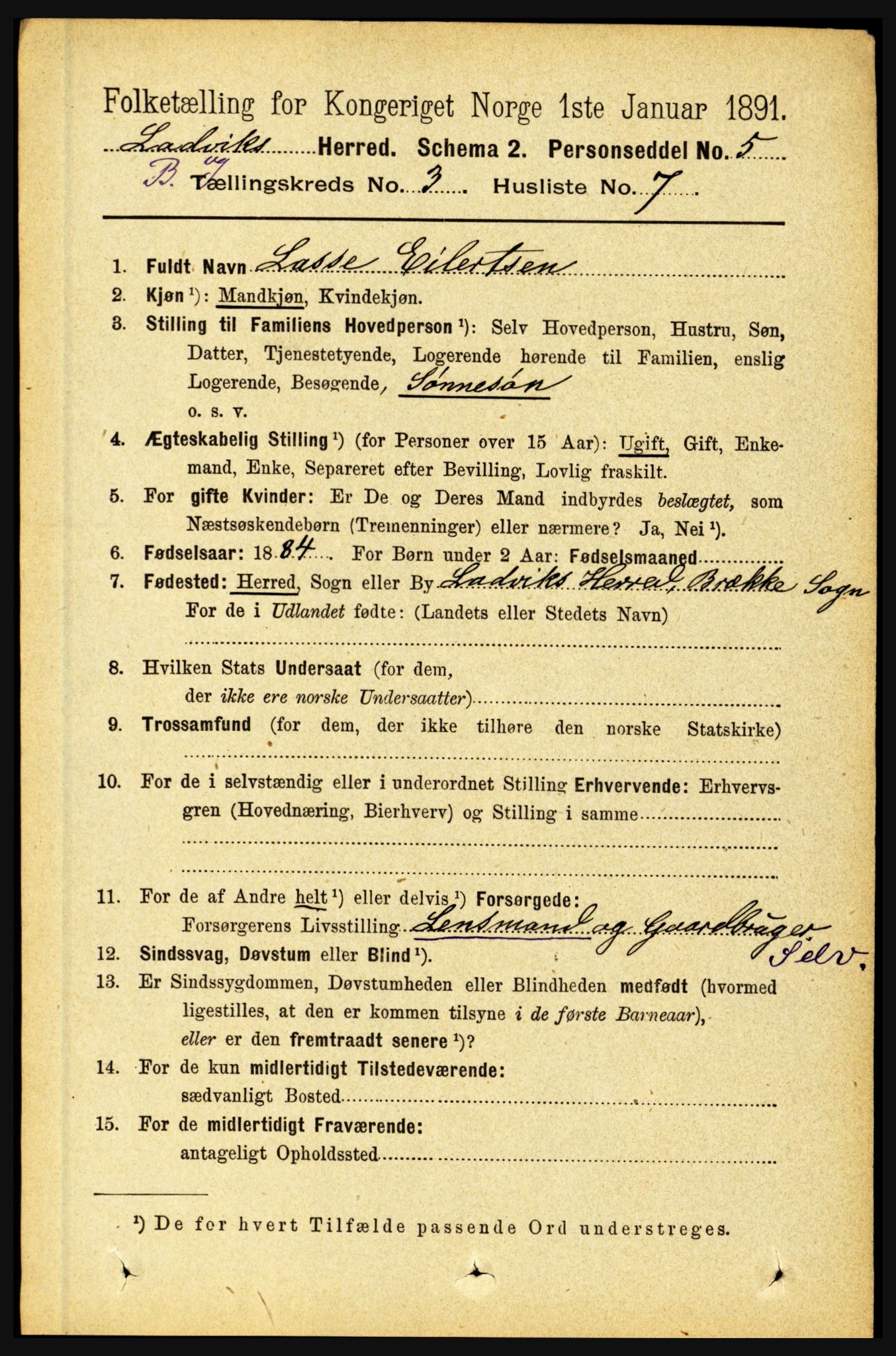 RA, 1891 census for 1415 Lavik og Brekke, 1891, p. 550