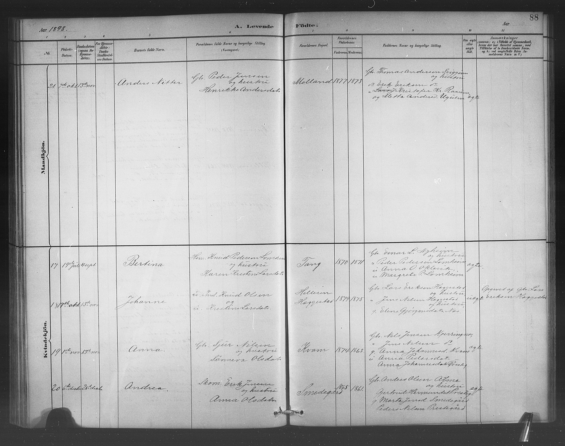 Hafslo sokneprestembete, AV/SAB-A-80301/H/Hab/Habb/L0001: Parish register (copy) no. B 1, 1882-1908, p. 88