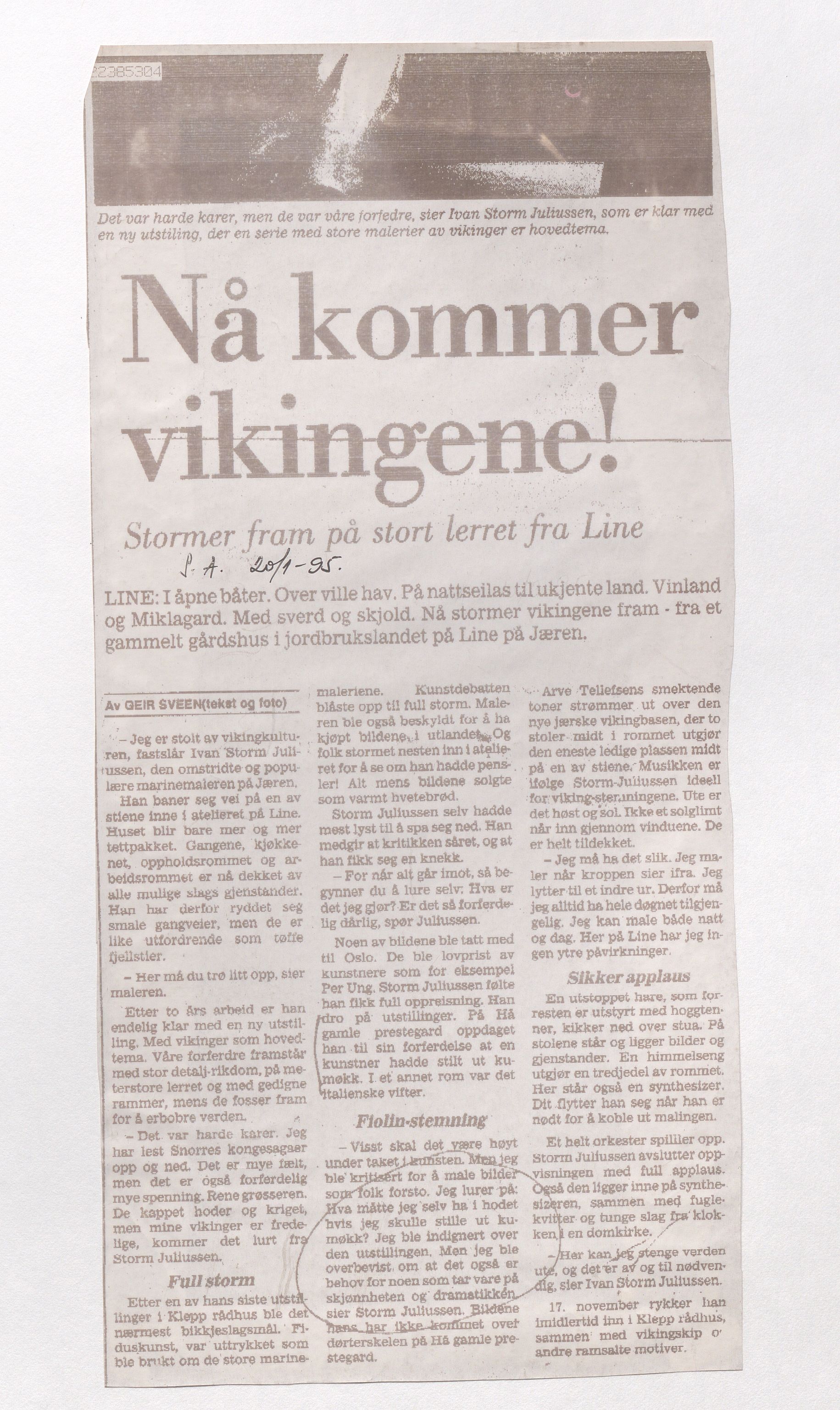 Hå kommune - Kulturetaten, IKAR/A-304/Ub/Ubc/L0008: Avisutklipp - Diverse, 1995