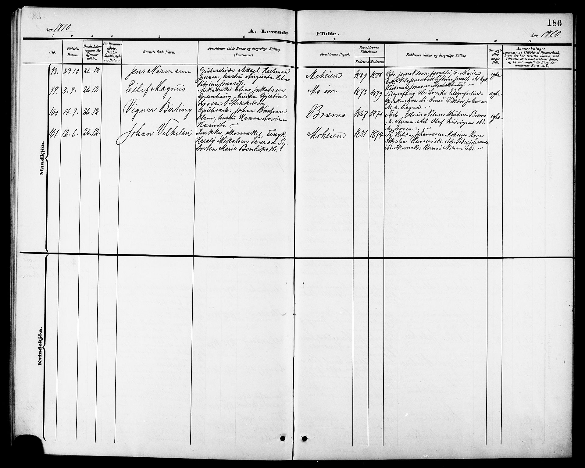 Ministerialprotokoller, klokkerbøker og fødselsregistre - Nordland, AV/SAT-A-1459/827/L0422: Parish register (copy) no. 827C11, 1899-1912, p. 186