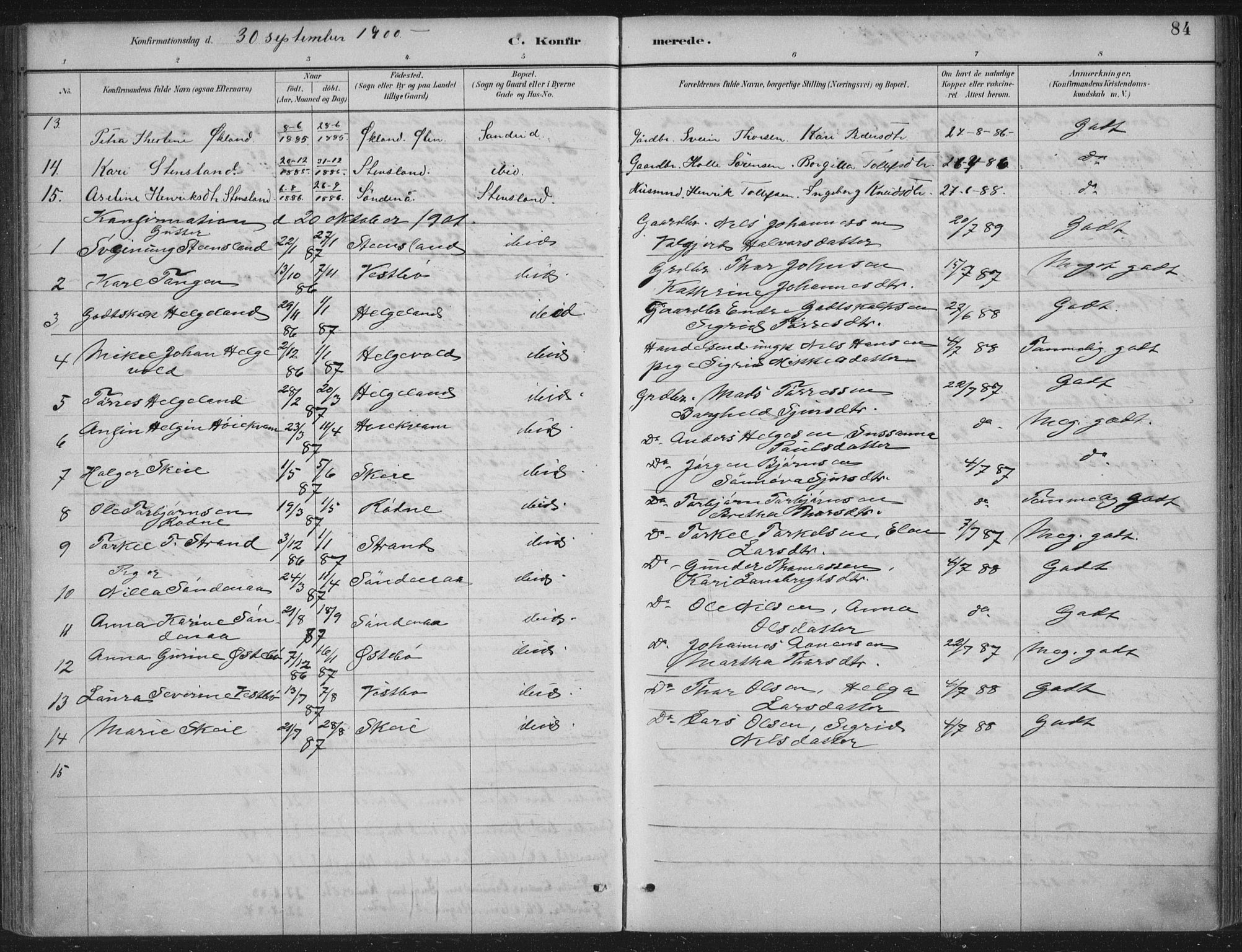 Vikedal sokneprestkontor, AV/SAST-A-101840/01/IV: Parish register (official) no. A 11, 1884-1933, p. 84