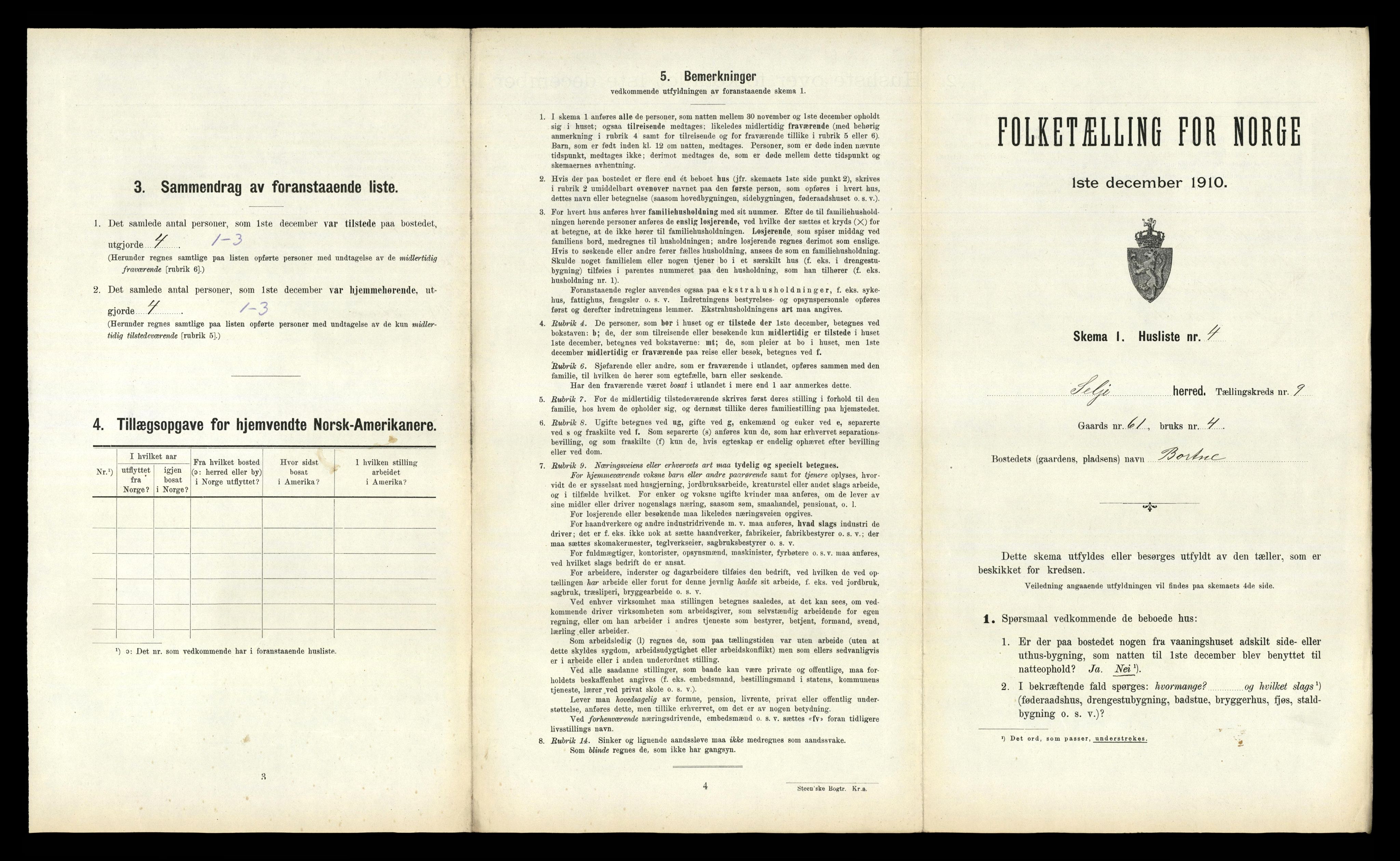 RA, 1910 census for Selje, 1910, p. 764